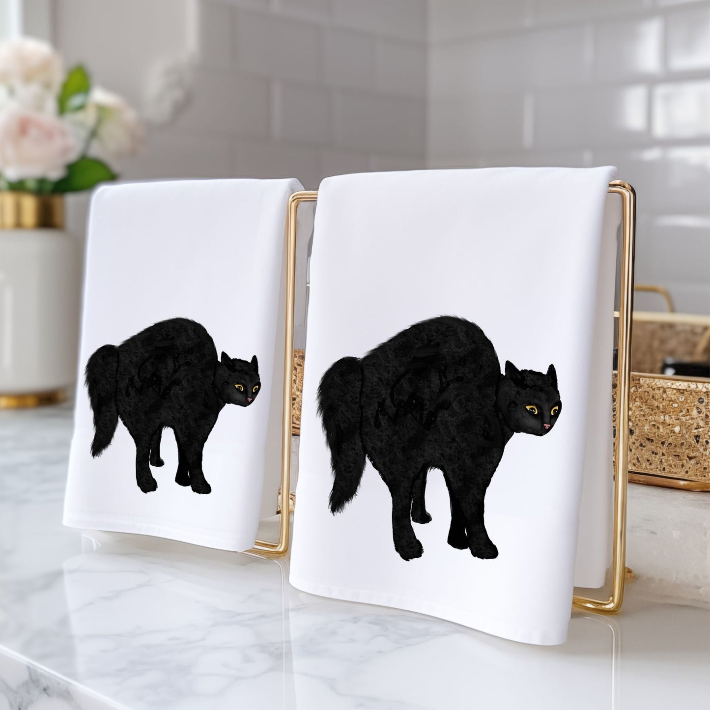 Black Cat Bathroom Towel - MerikaArt
