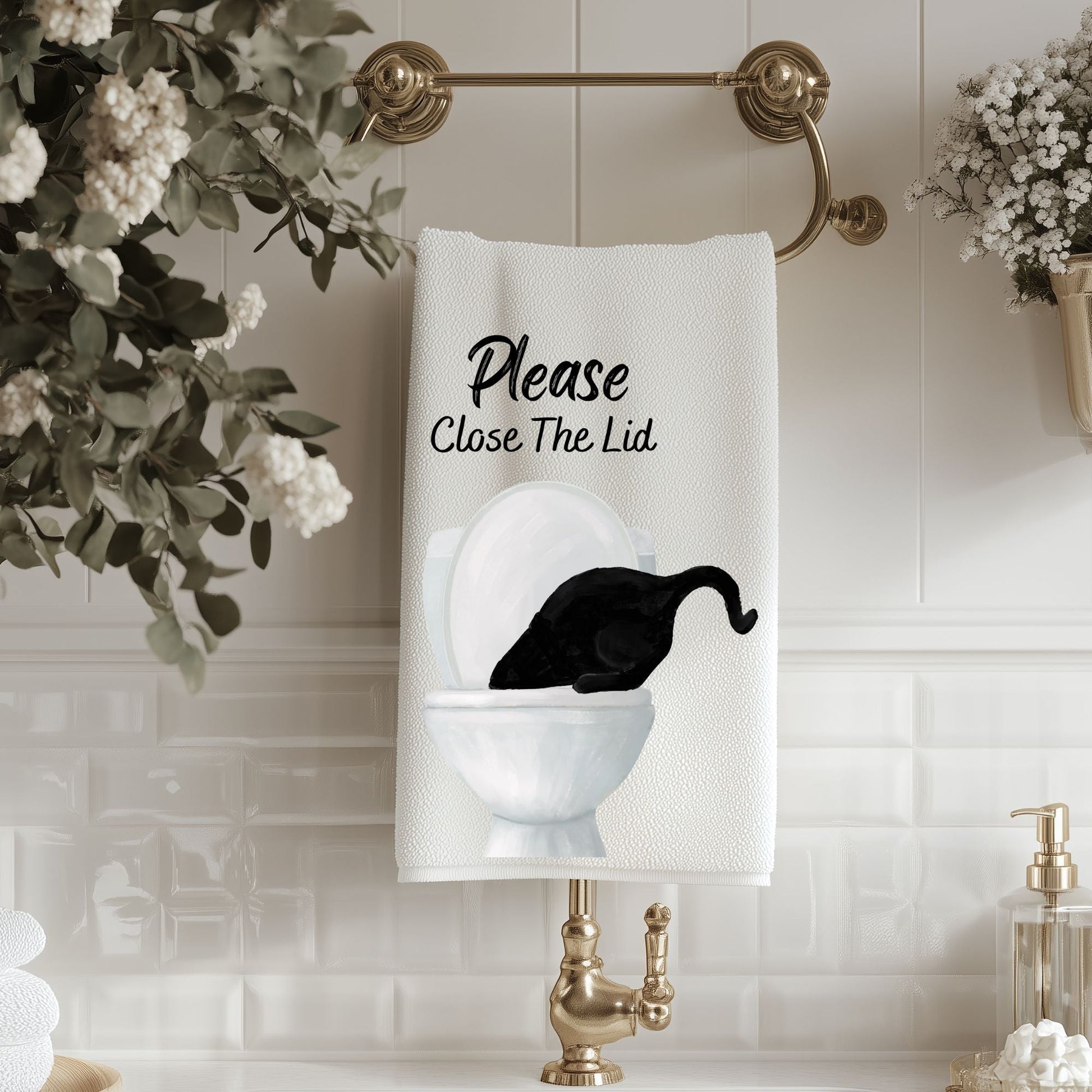 Black Cat Bathroom Towel - MerikaArt