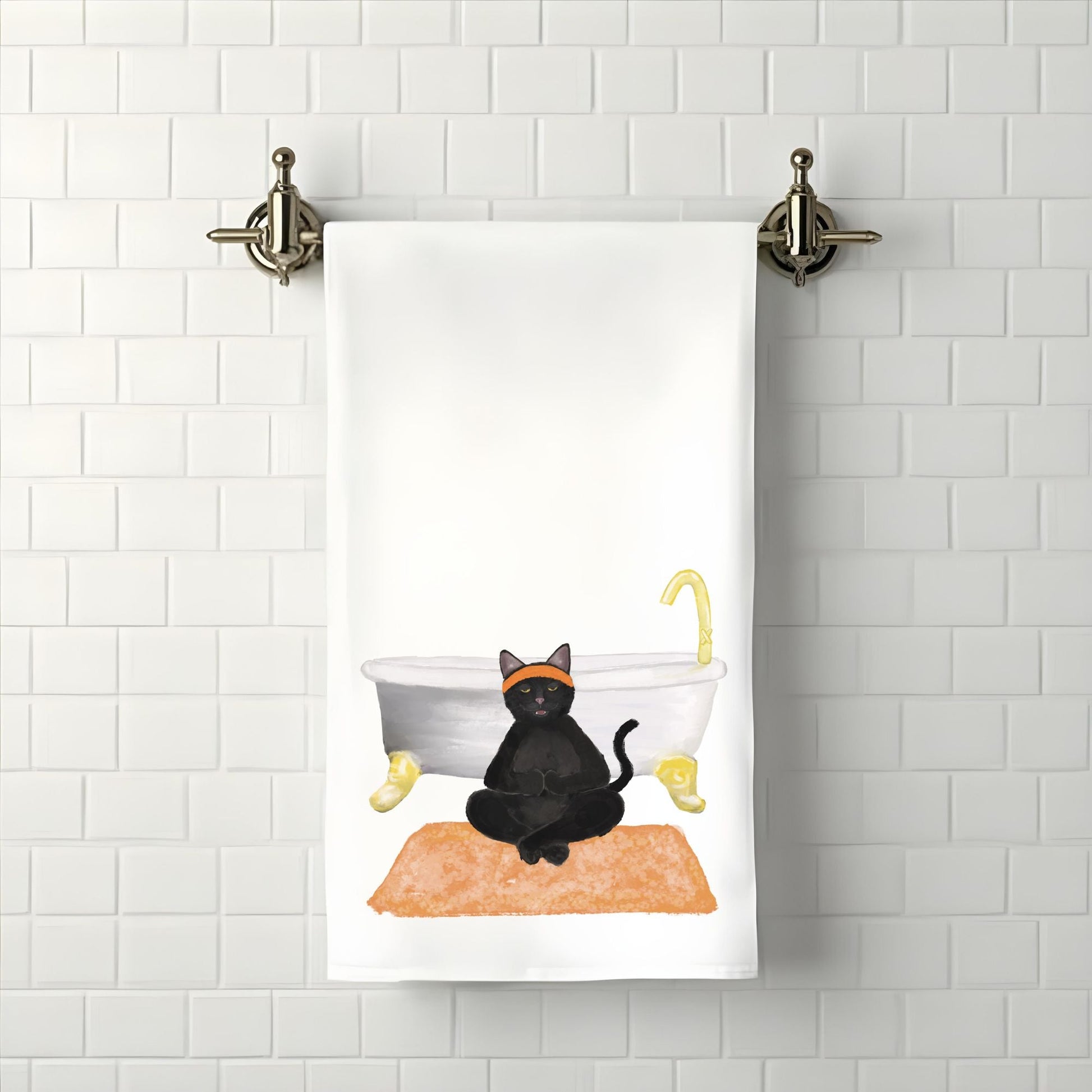 Black Cat Bathroom Towel - MerikaArt