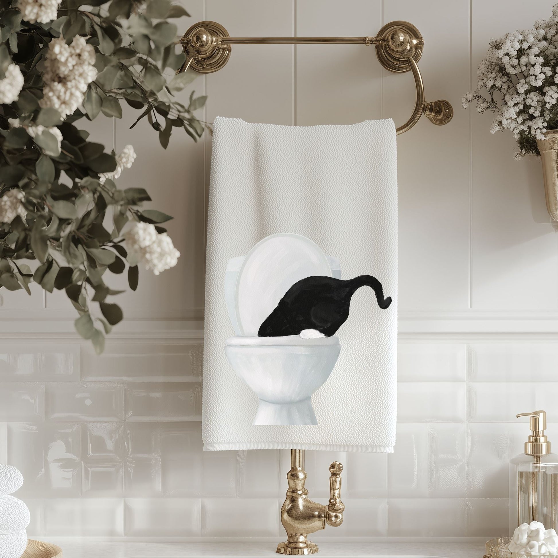 Black Cat Bathroom Towel - MerikaArt