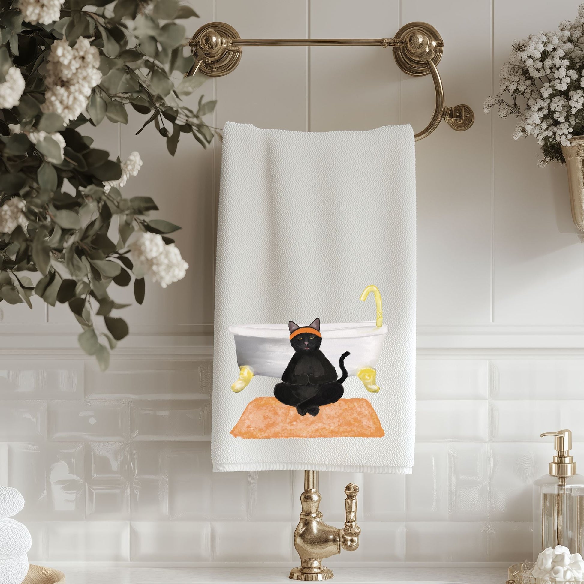 Black Cat Bathroom Towel - MerikaArt