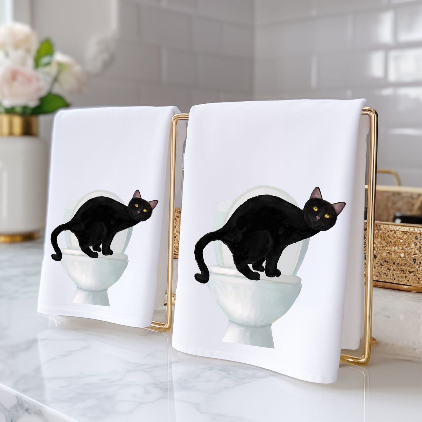 Black Cat Bathroom Towel - MerikaArt