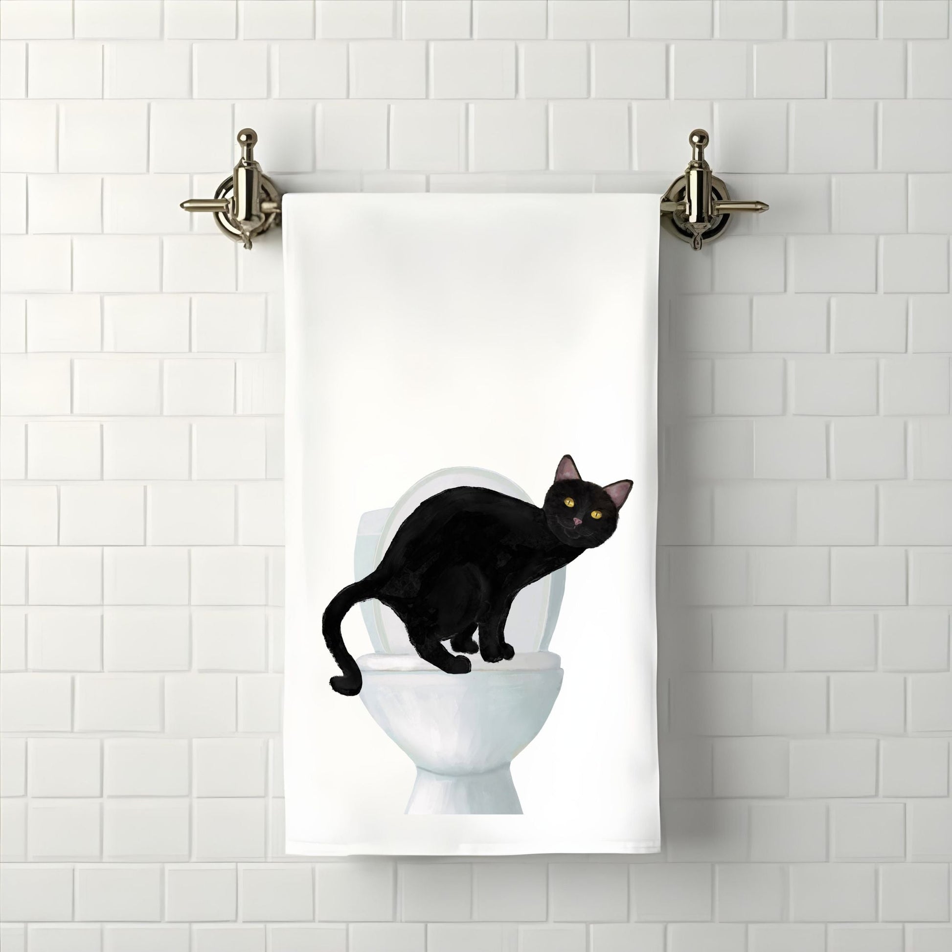 Black Cat Bathroom Towel - MerikaArt