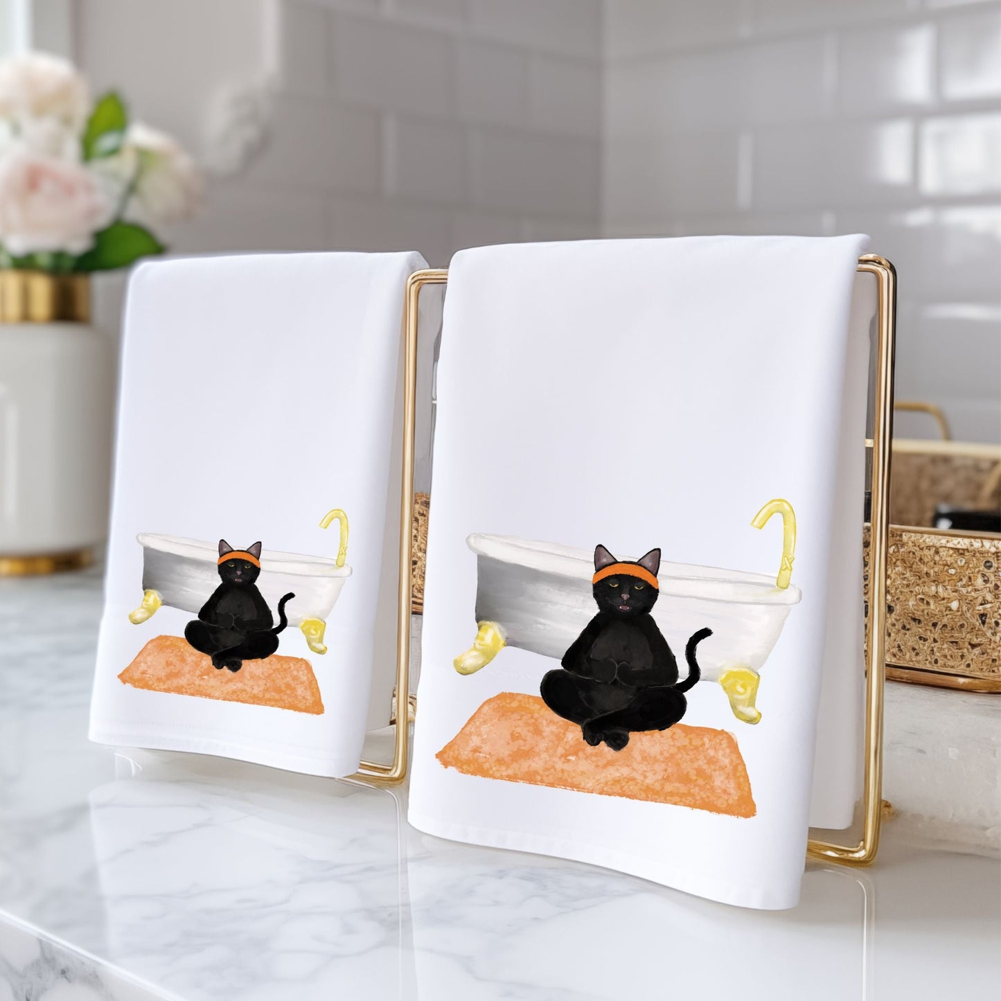Black Cat Bathroom Towel - MerikaArt