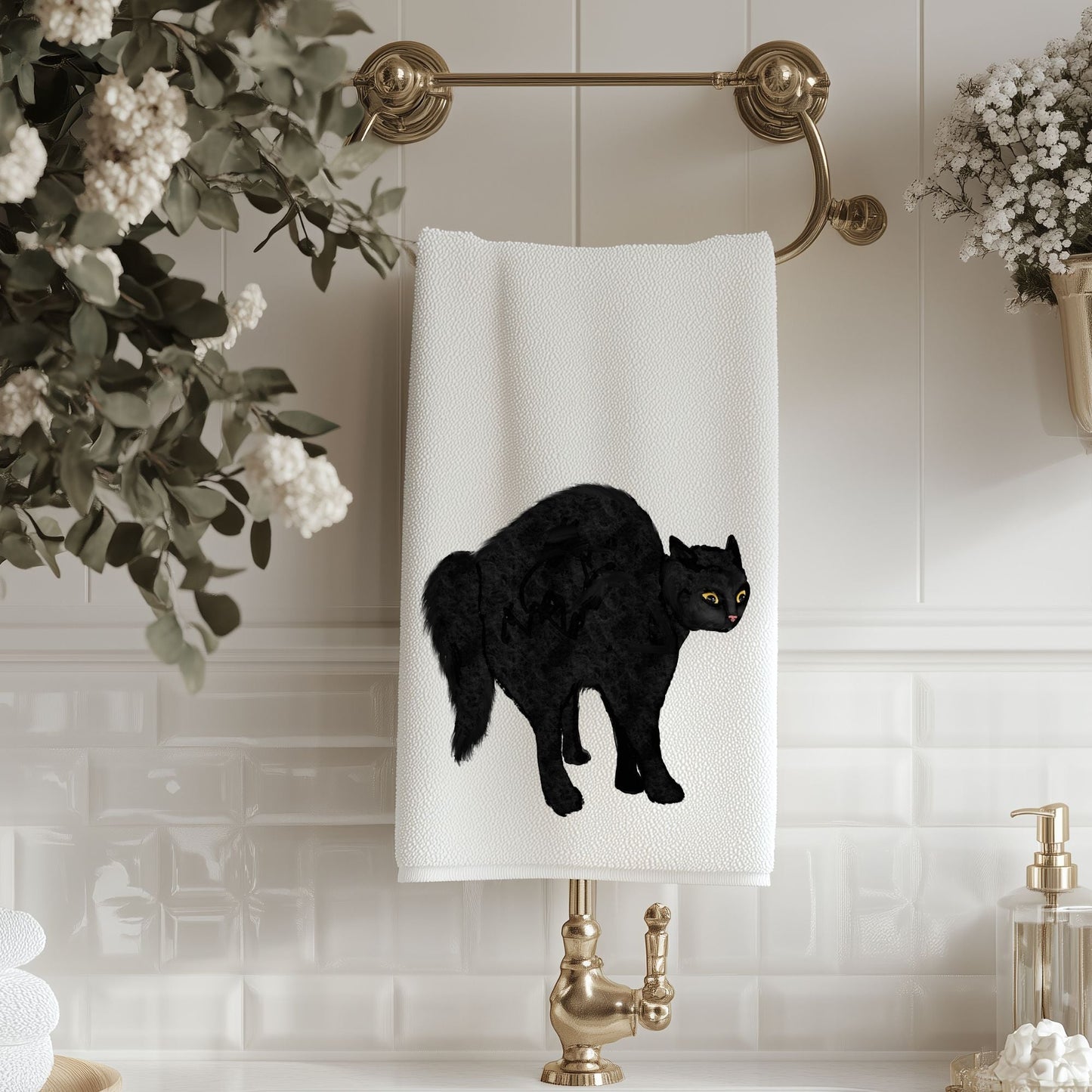 Black Cat Bathroom Towel - MerikaArt