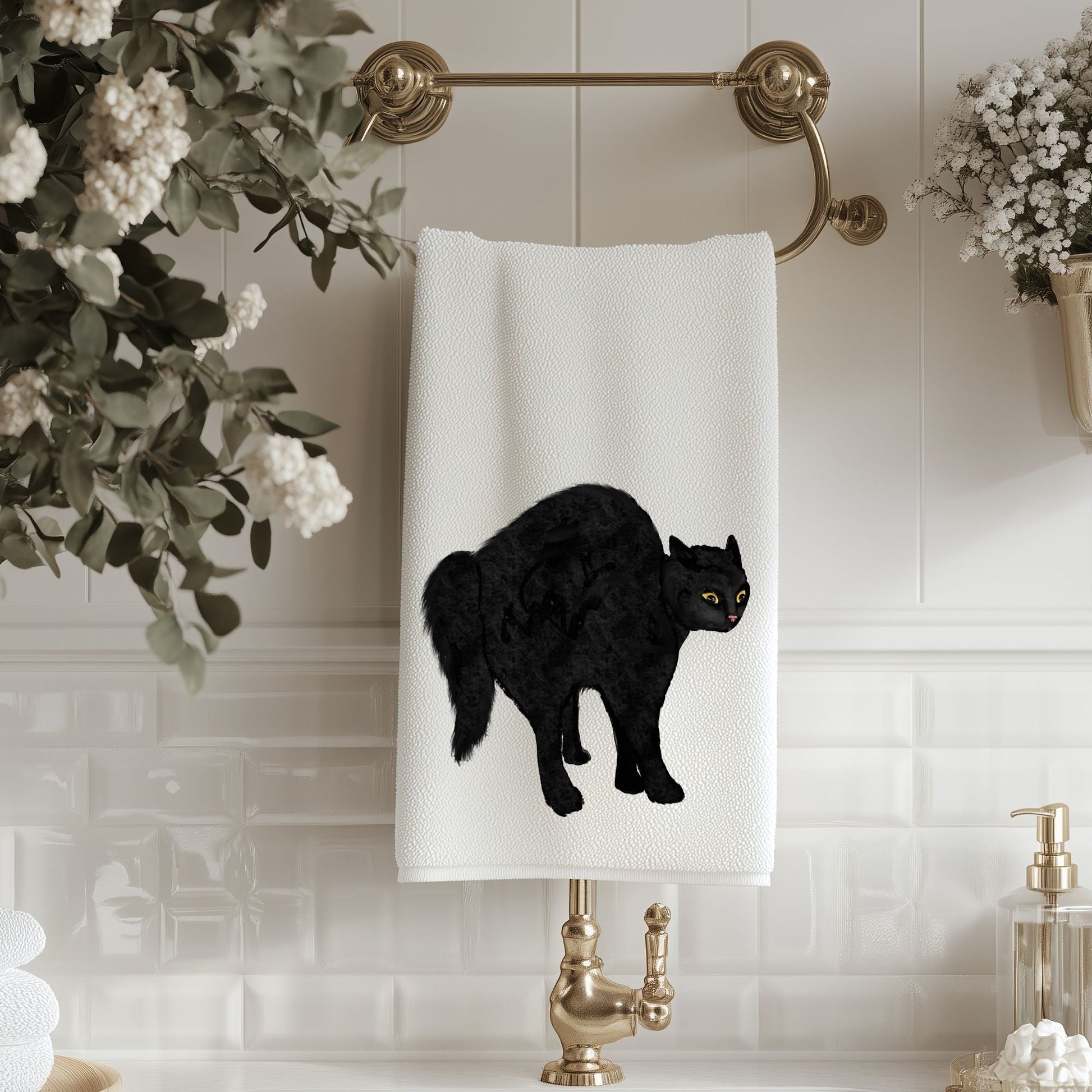 Black Cat Bathroom Towel - MerikaArt