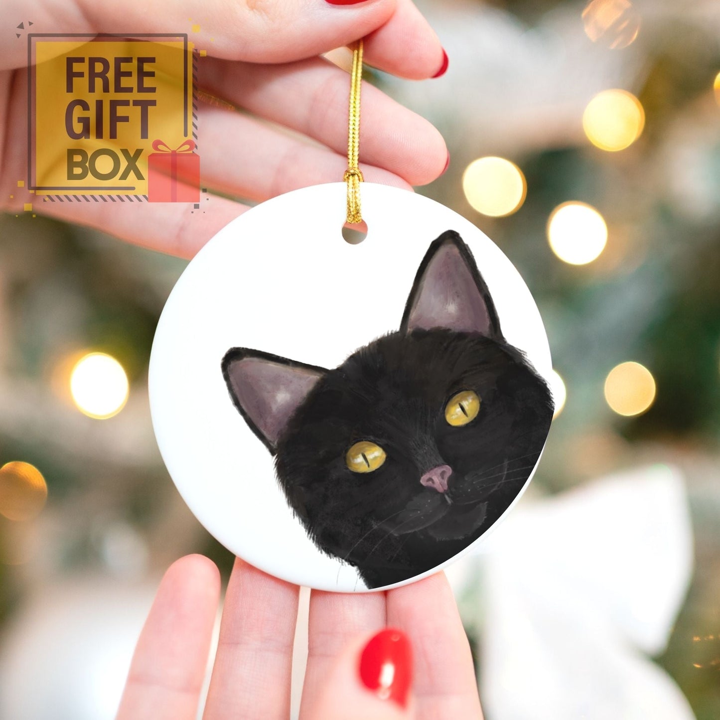Black Cat Ceramic Ornament - MerikaArt