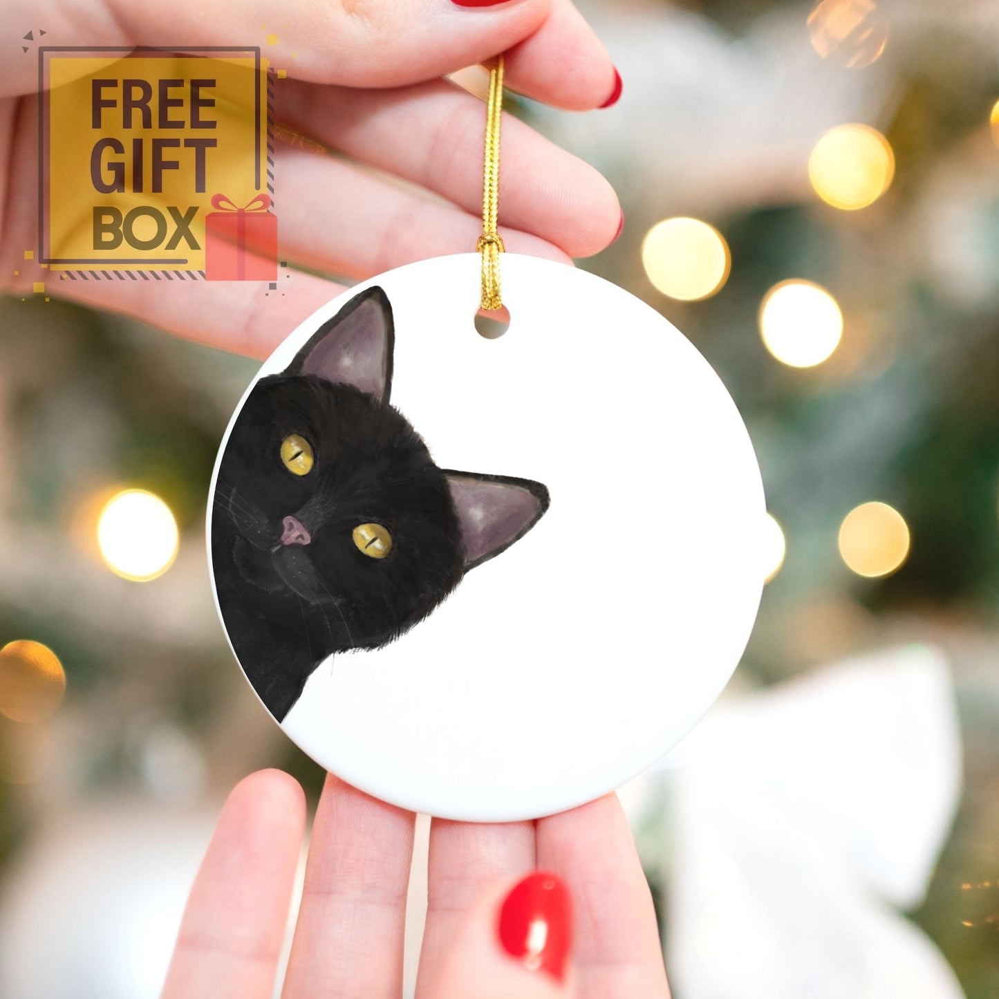 Black Cat Ceramic Ornament - MerikaArt