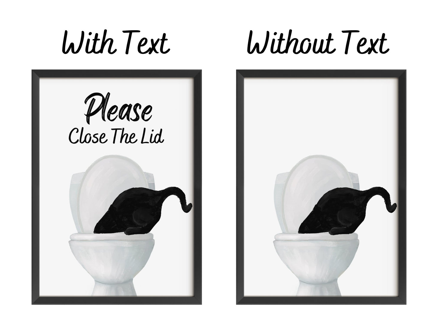 Black Cat Drinking from Toilet Art Poster – "Please Close The Lid" Fun Bathroom Art Print - MerikaArt