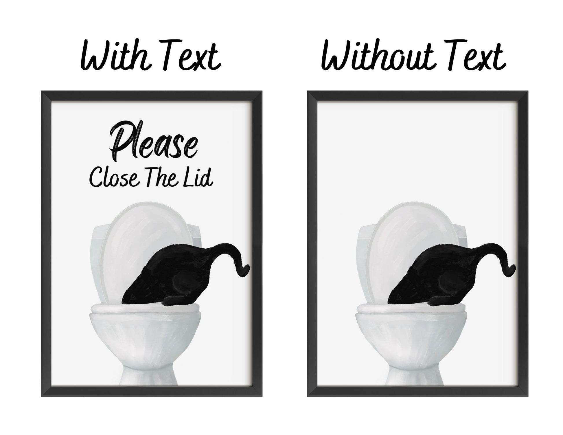 Black Cat Drinking from Toilet Art Poster – "Please Close The Lid" Fun Bathroom Art Print - MerikaArt