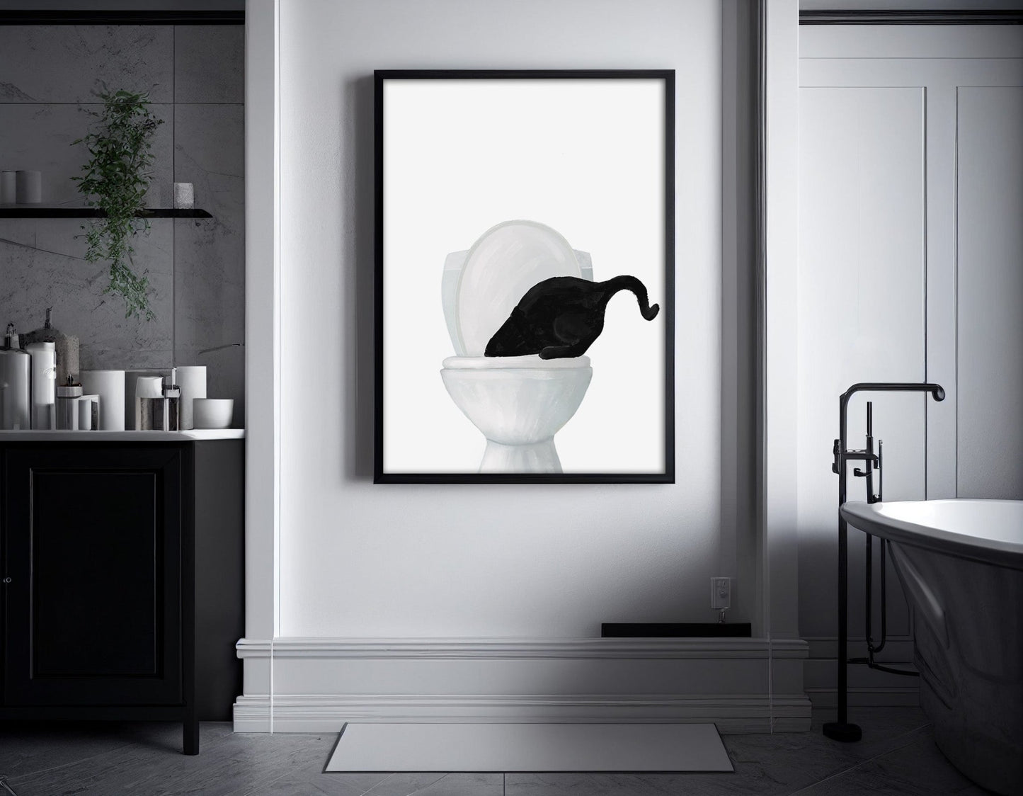 Black Cat Drinking from Toilet Art Poster – "Please Close The Lid" Fun Bathroom Art Print - MerikaArt