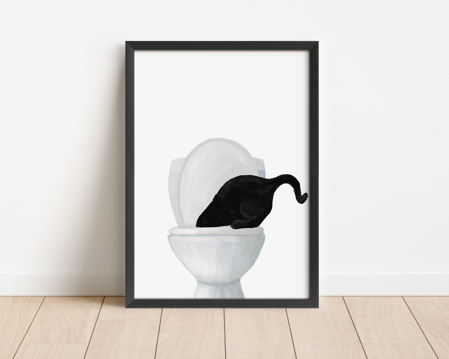 Black Cat Drinking from Toilet Art Poster – "Please Close The Lid" Fun Bathroom Art Print - MerikaArt