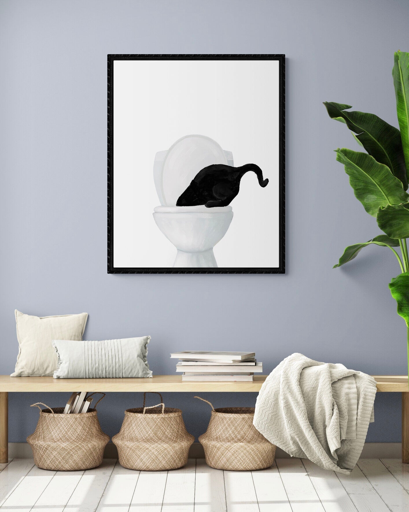 Black Cat Drinking Water From Toilet Print – Fun Cat Art Print for Animal Lovers - MerikaArt