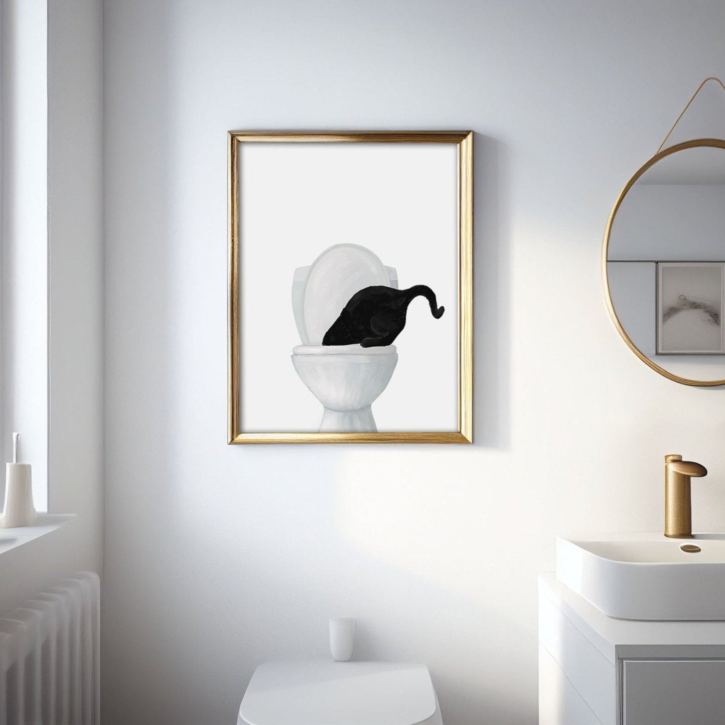 Black Cat Drinking Water From Toilet Print – Fun Cat Art Print for Animal Lovers - MerikaArt