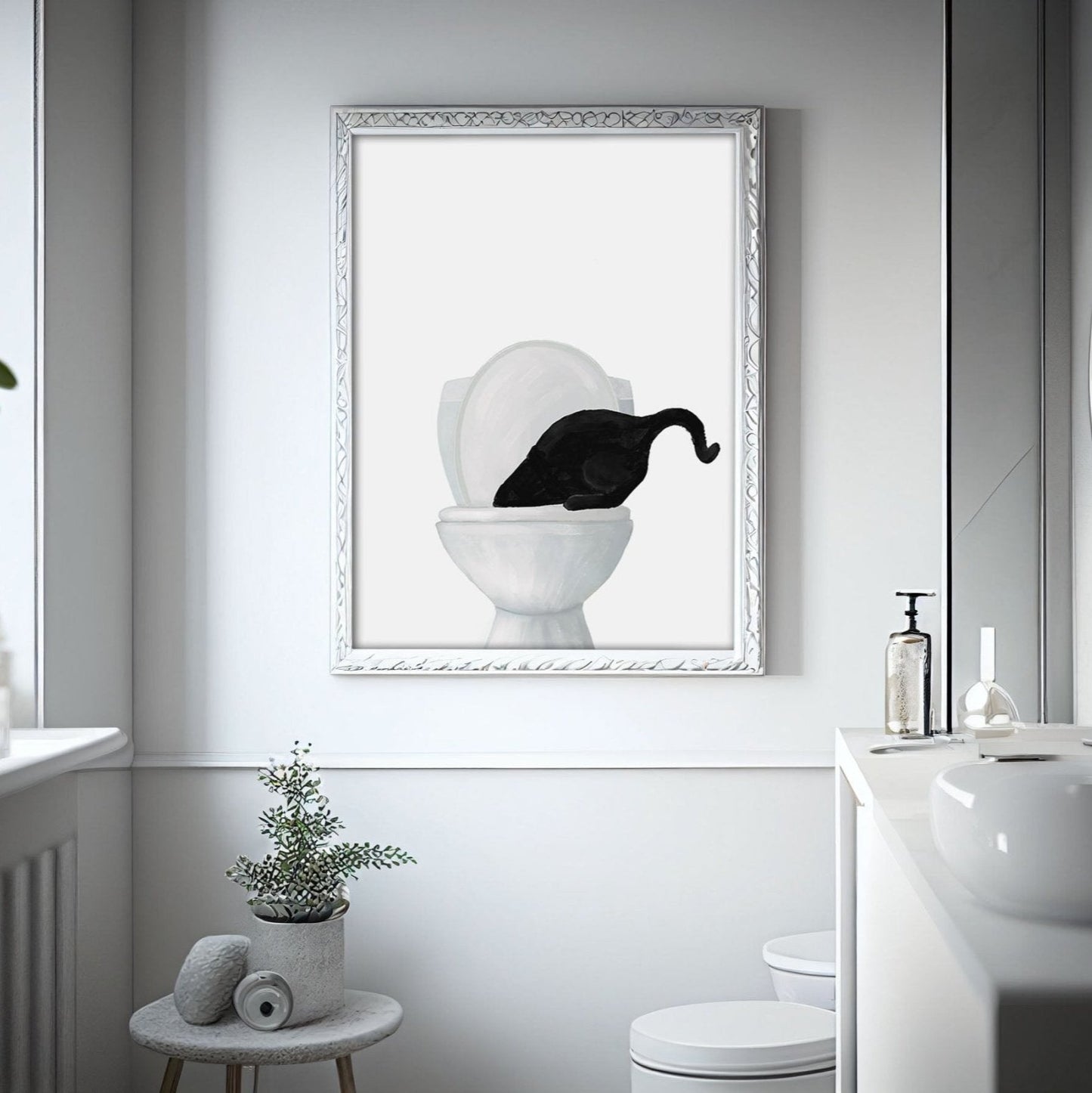 Black Cat Drinking Water From Toilet Print – Fun Cat Art Print for Animal Lovers - MerikaArt