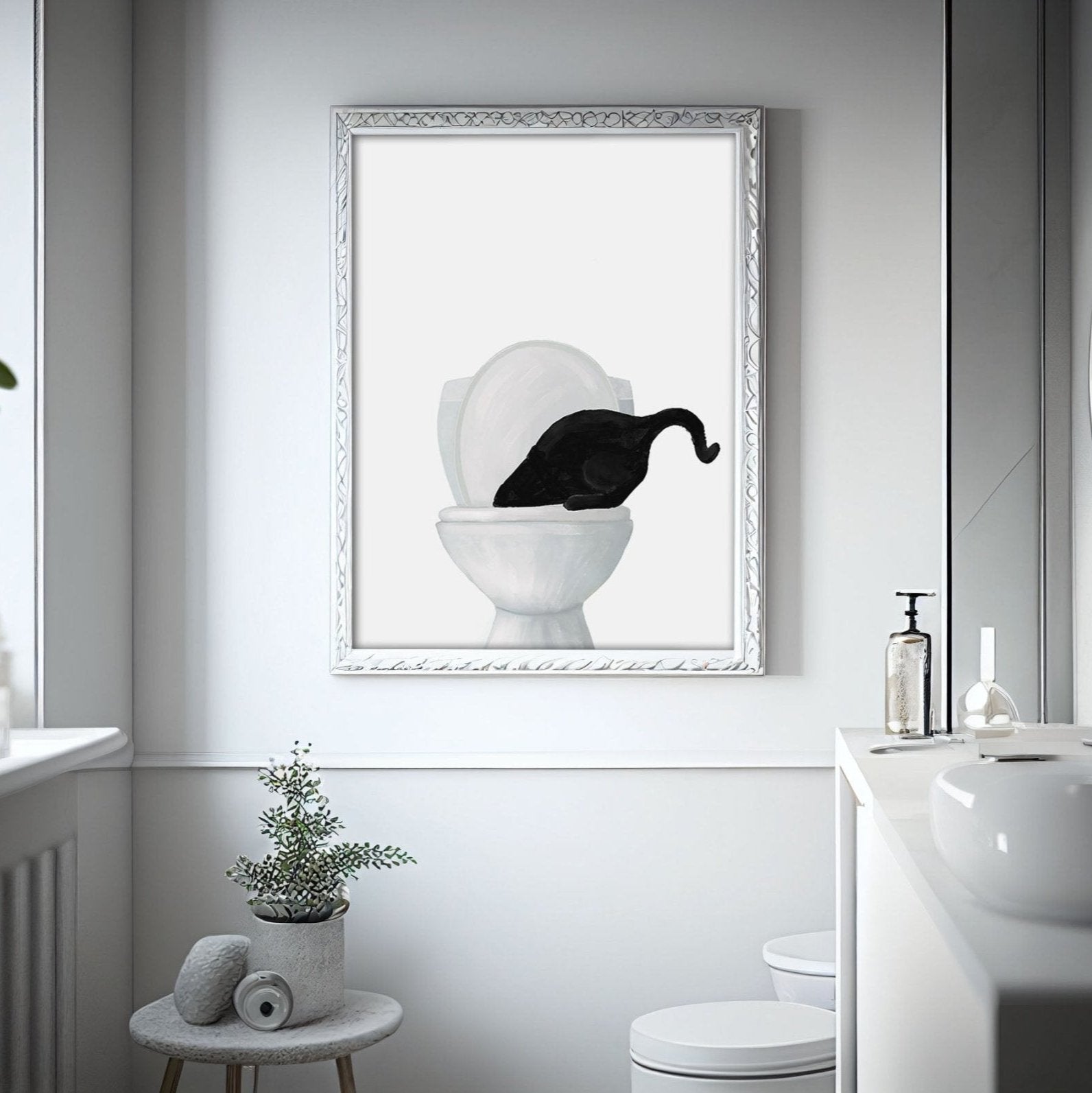 Black Cat Drinking Water From Toilet Print – Fun Cat Art Print for Animal Lovers - MerikaArt