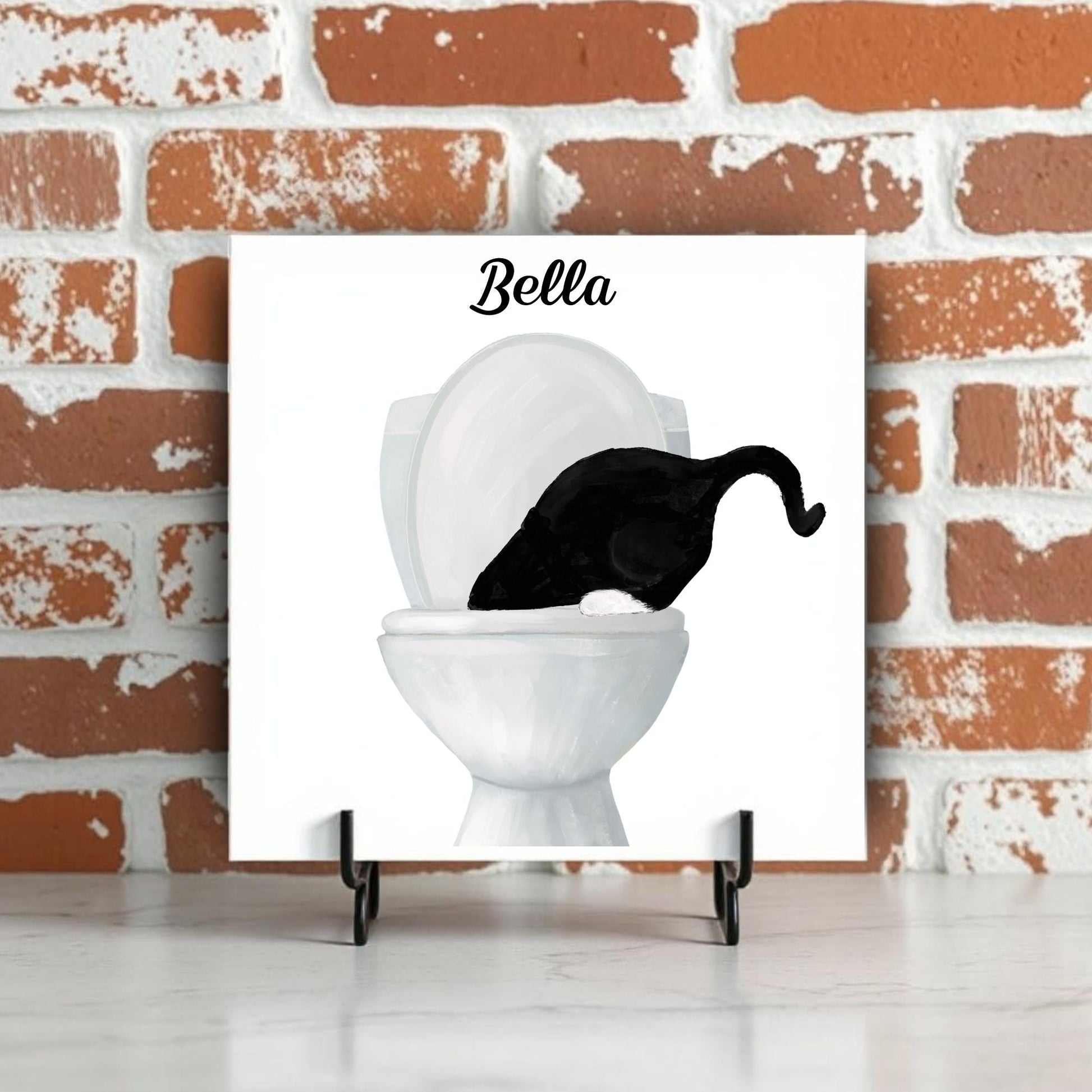 Black Cat in Toilet Adventure Ceramic Tile – Whimsical Cat Lover Decor - MerikaArt