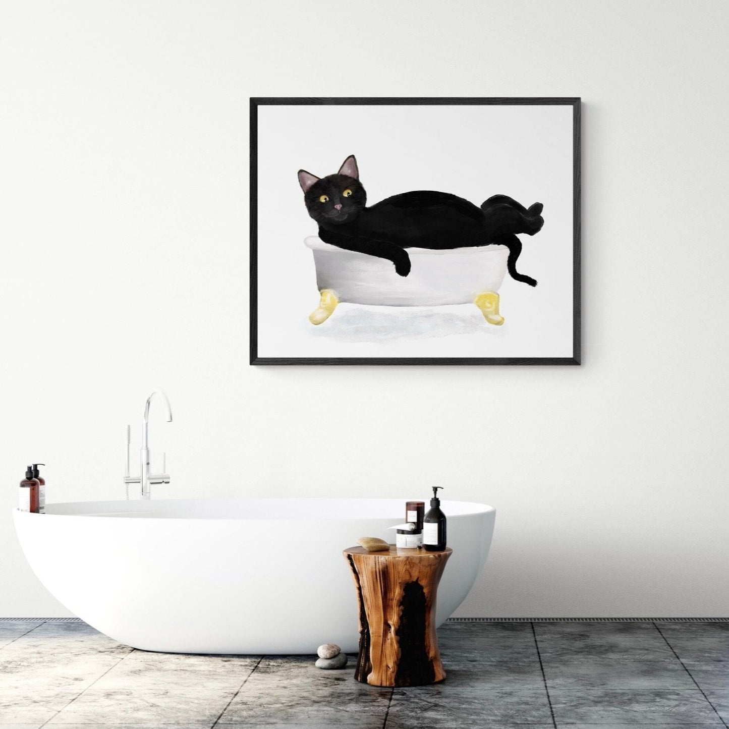 Black Cat in Tub Print - MerikaArt