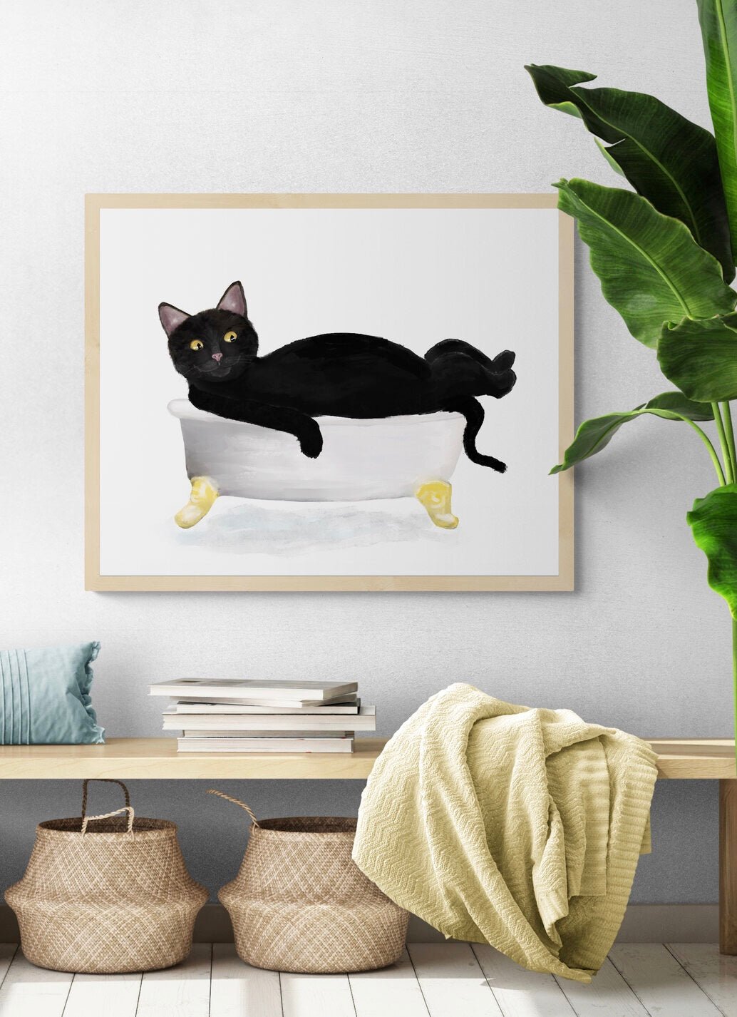 Black Cat in Tub Print - MerikaArt