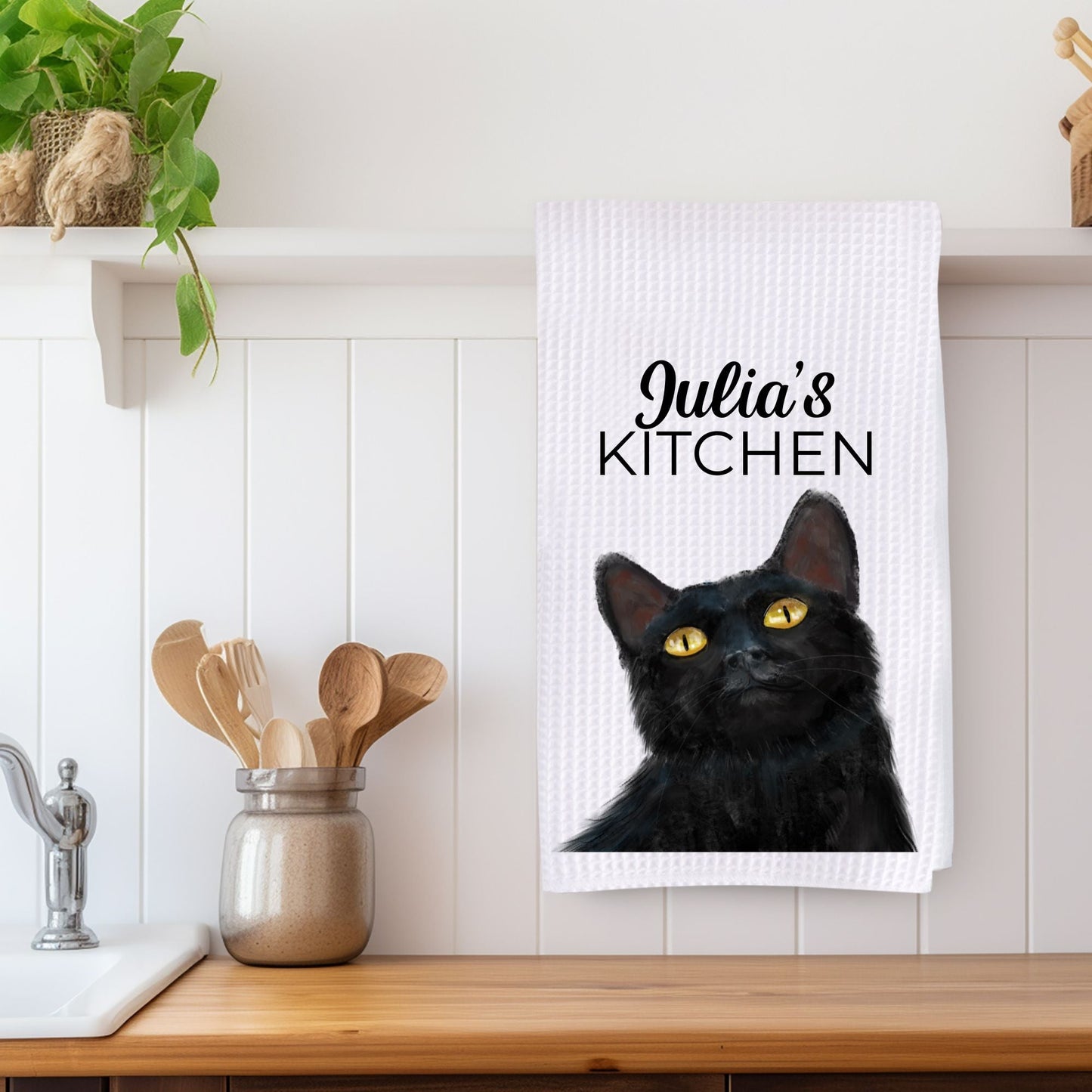 Black Cat Kitchen Towel - MerikaArt
