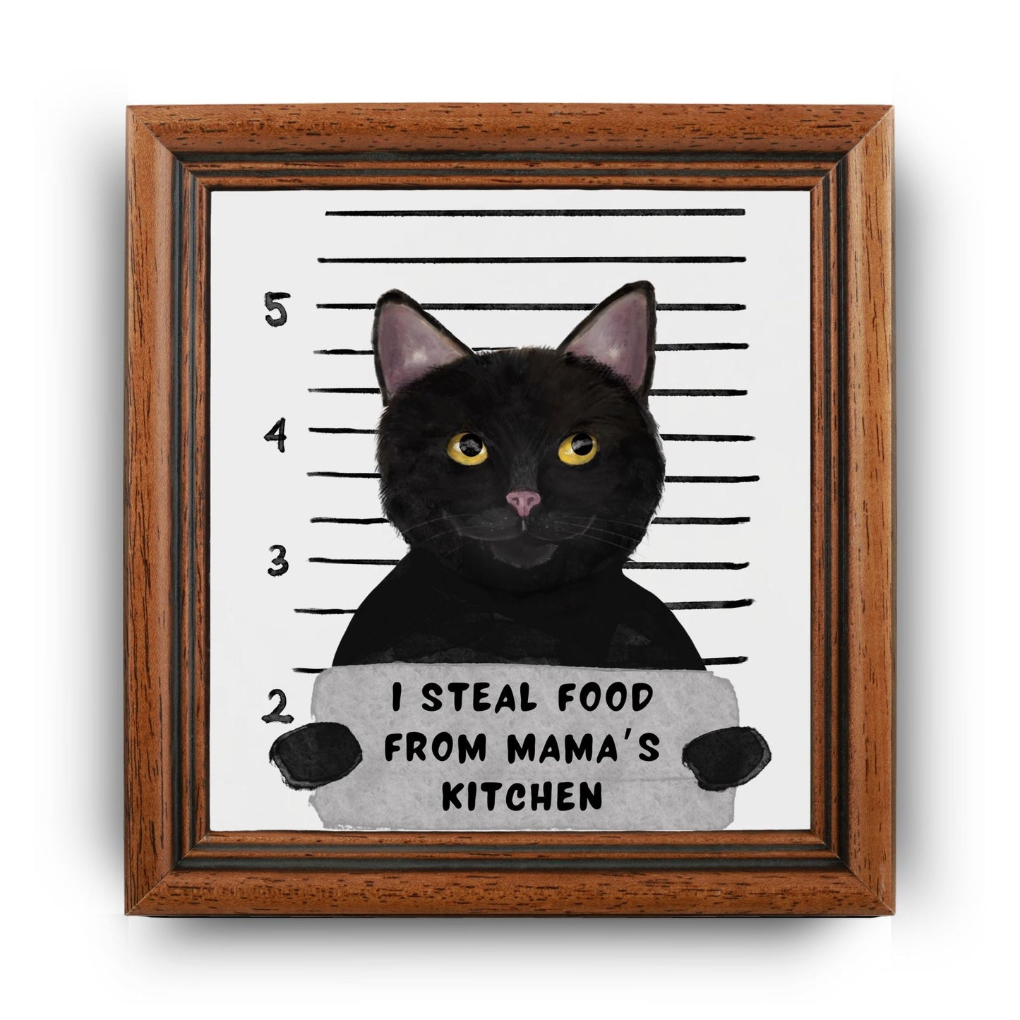Black Cat Mugshot Ceramic Tile - MerikaArt