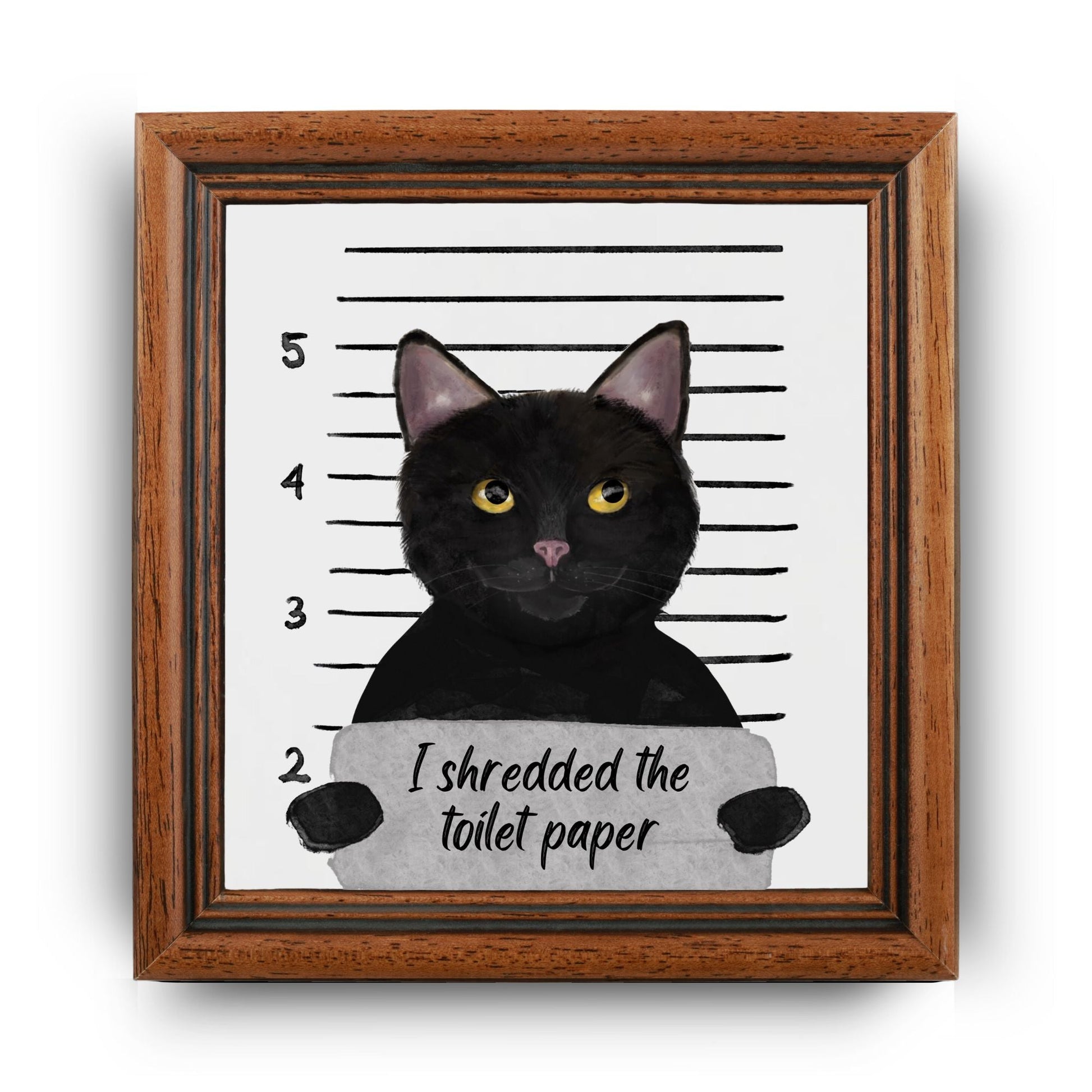 Black Cat Mugshot Ceramic Tile – Handcrafted Whimsical Pet Art Decor - MerikaArt