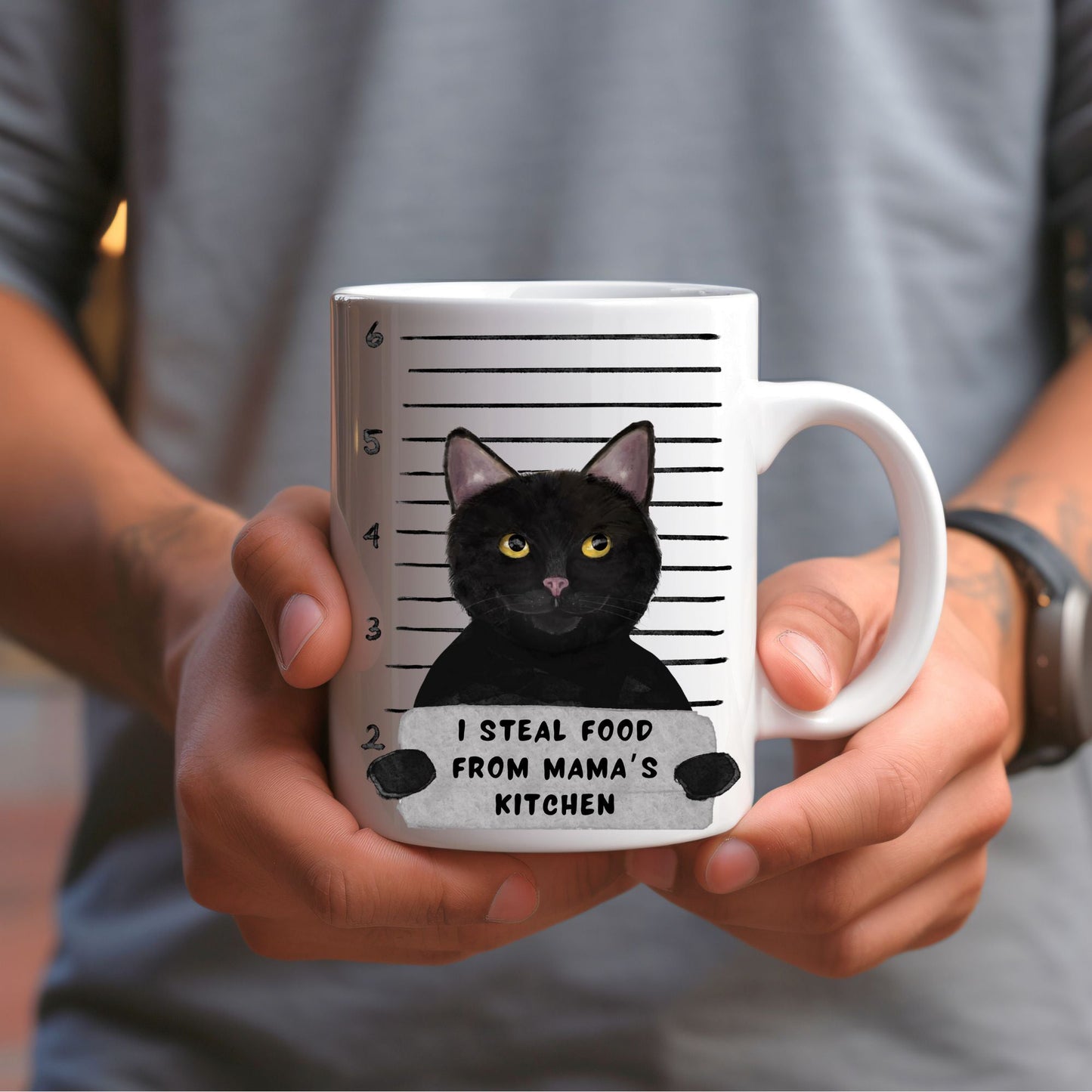 Black Cat Mugshot Mug - MerikaArt