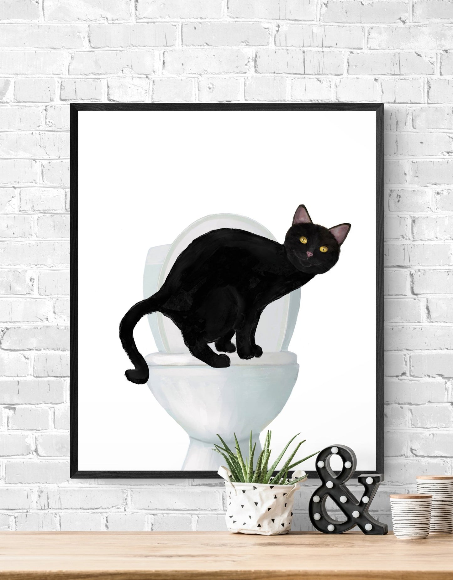 Black Cat on Toilet – Fun and Unique Cat Art Prints for Cat Lovers - MerikaArt