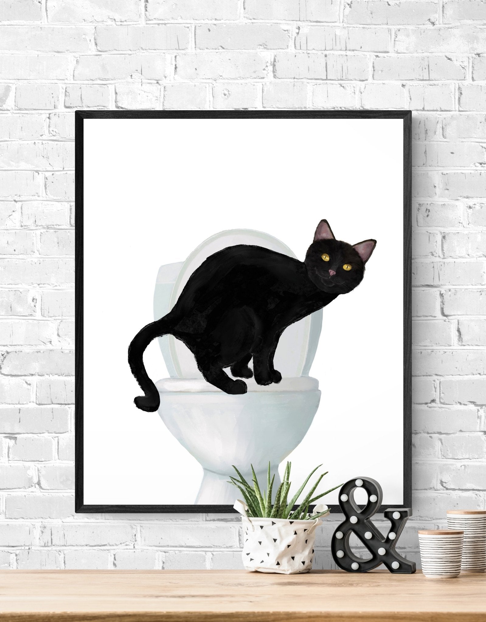 Black Cat on Toilet – Fun and Unique Cat Art Prints for Cat Lovers - MerikaArt