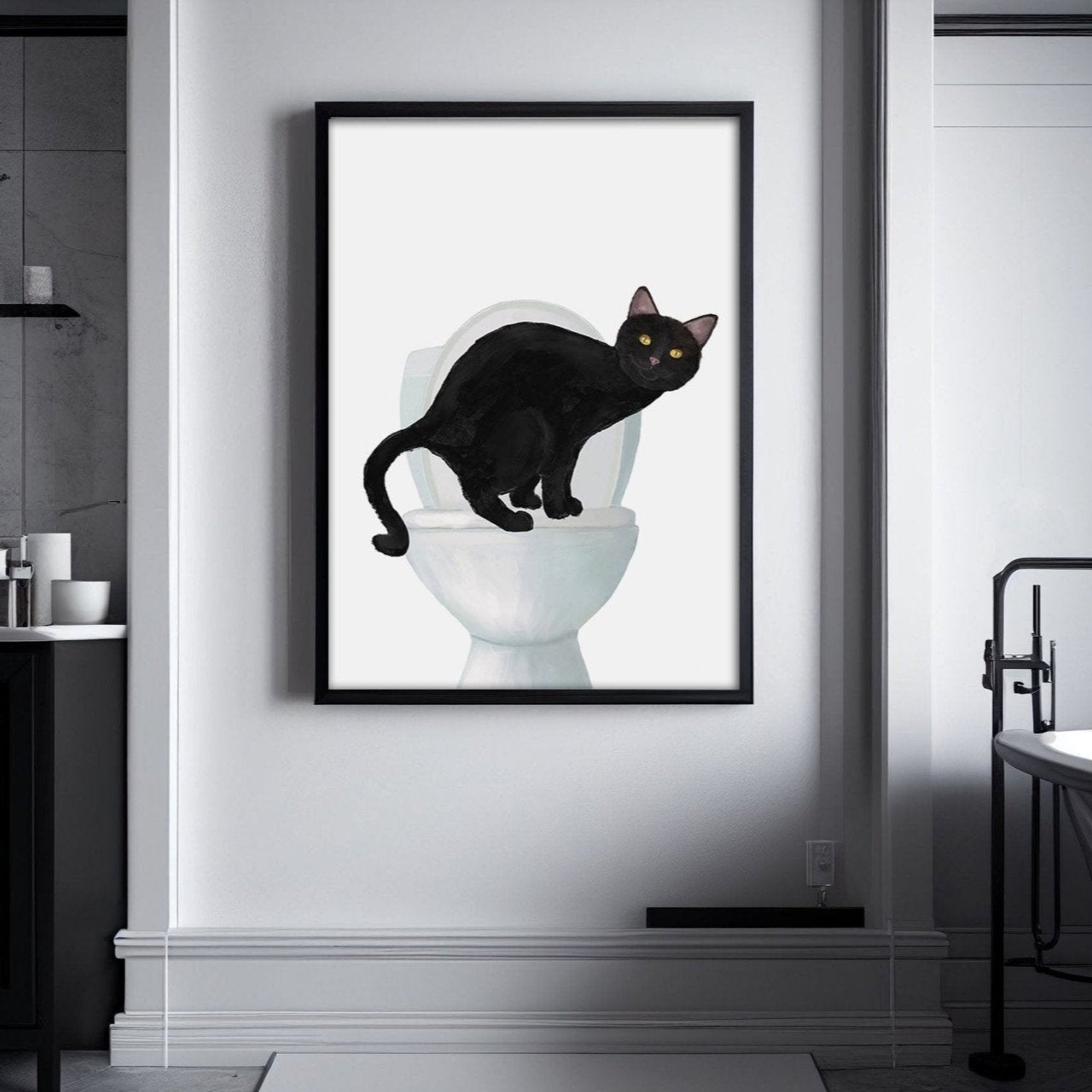 Black Cat on Toilet – Fun and Unique Cat Art Prints for Cat Lovers - MerikaArt