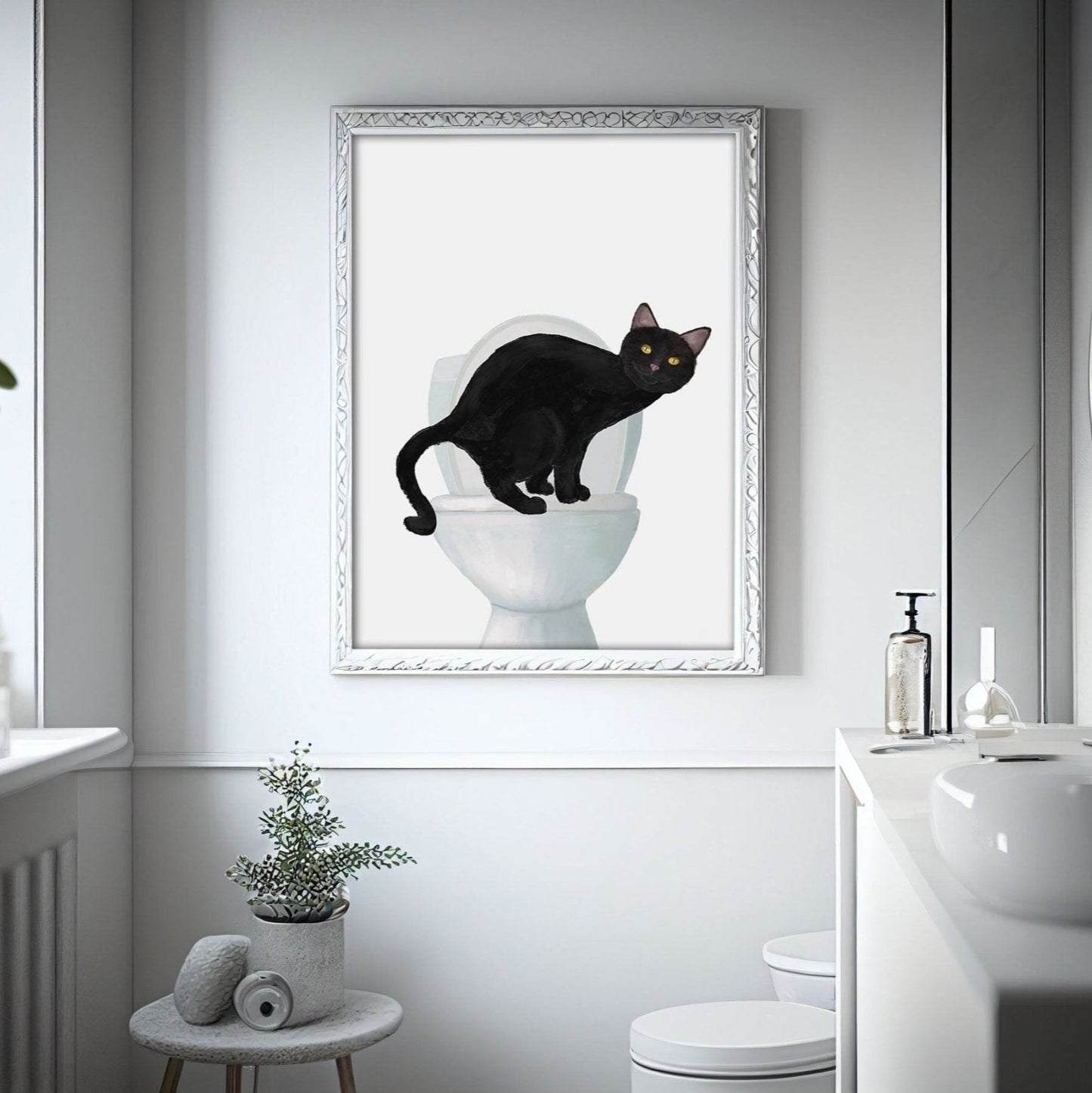 Black Cat on Toilet – Fun and Unique Cat Art Prints for Cat Lovers - MerikaArt