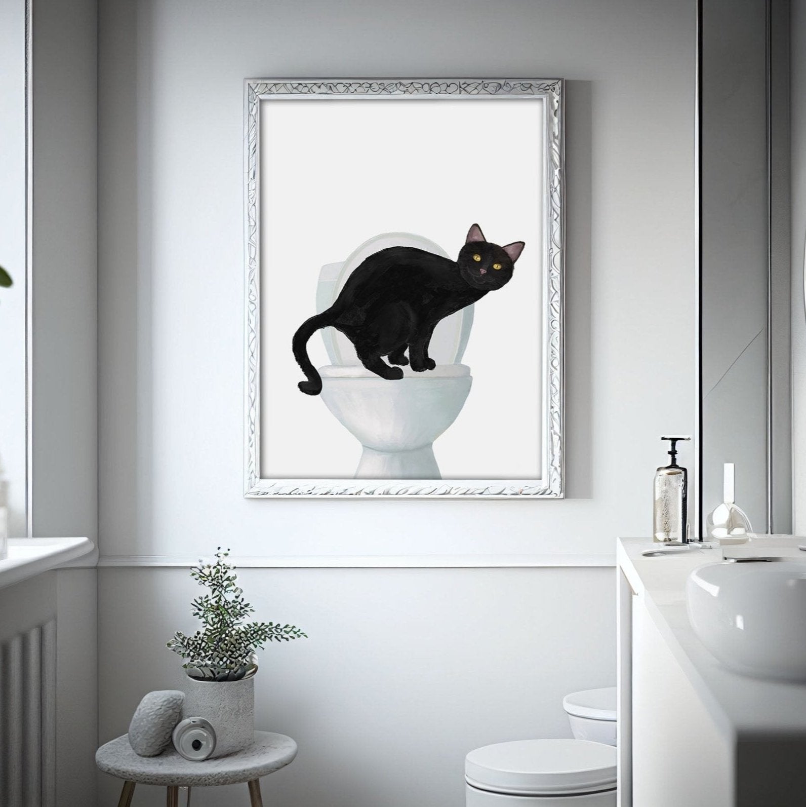 Black Cat on Toilet – Fun and Unique Cat Art Prints for Cat Lovers - MerikaArt