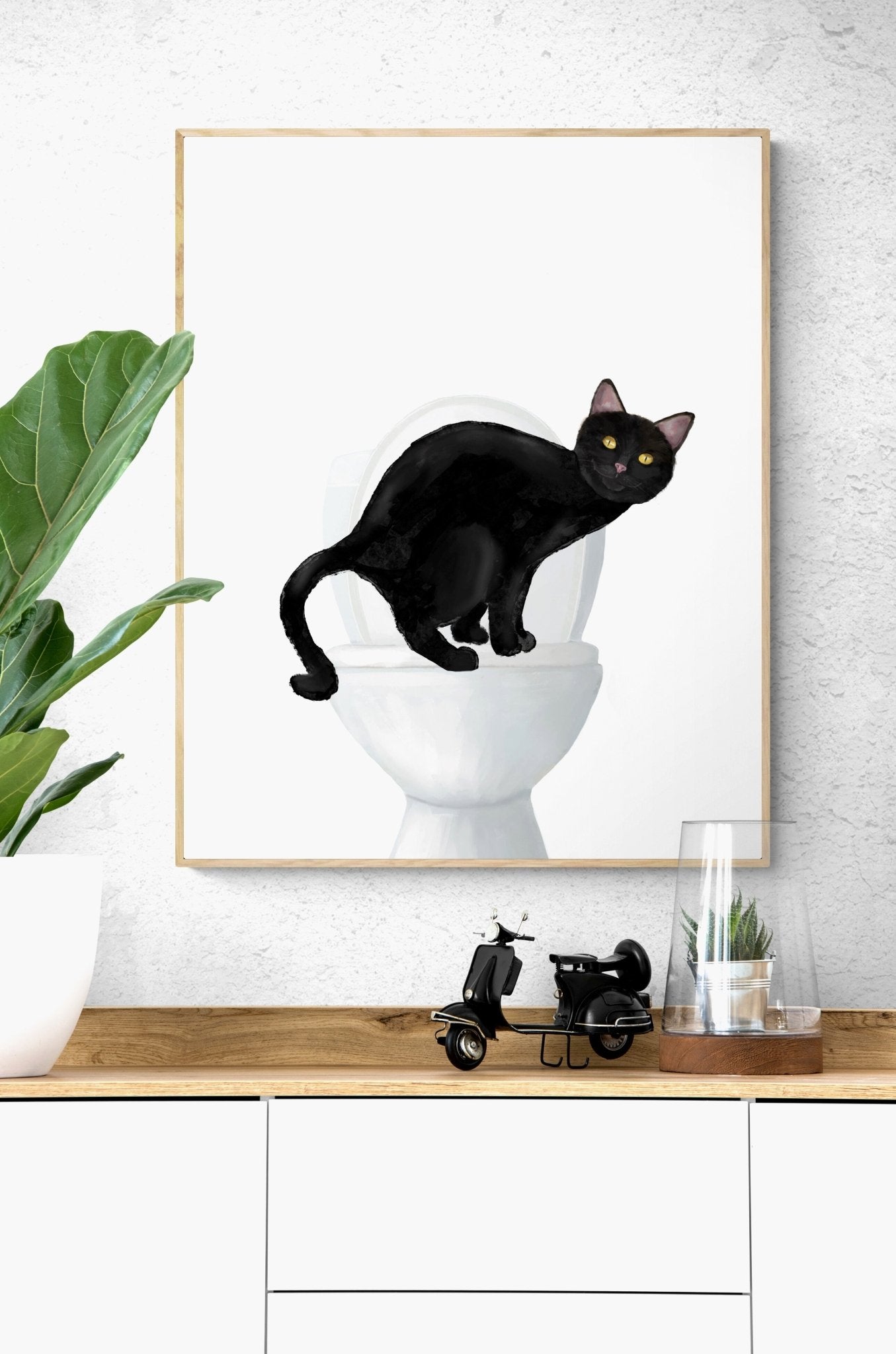 Black Cat on Toilet – Fun and Unique Cat Art Prints for Cat Lovers - MerikaArt