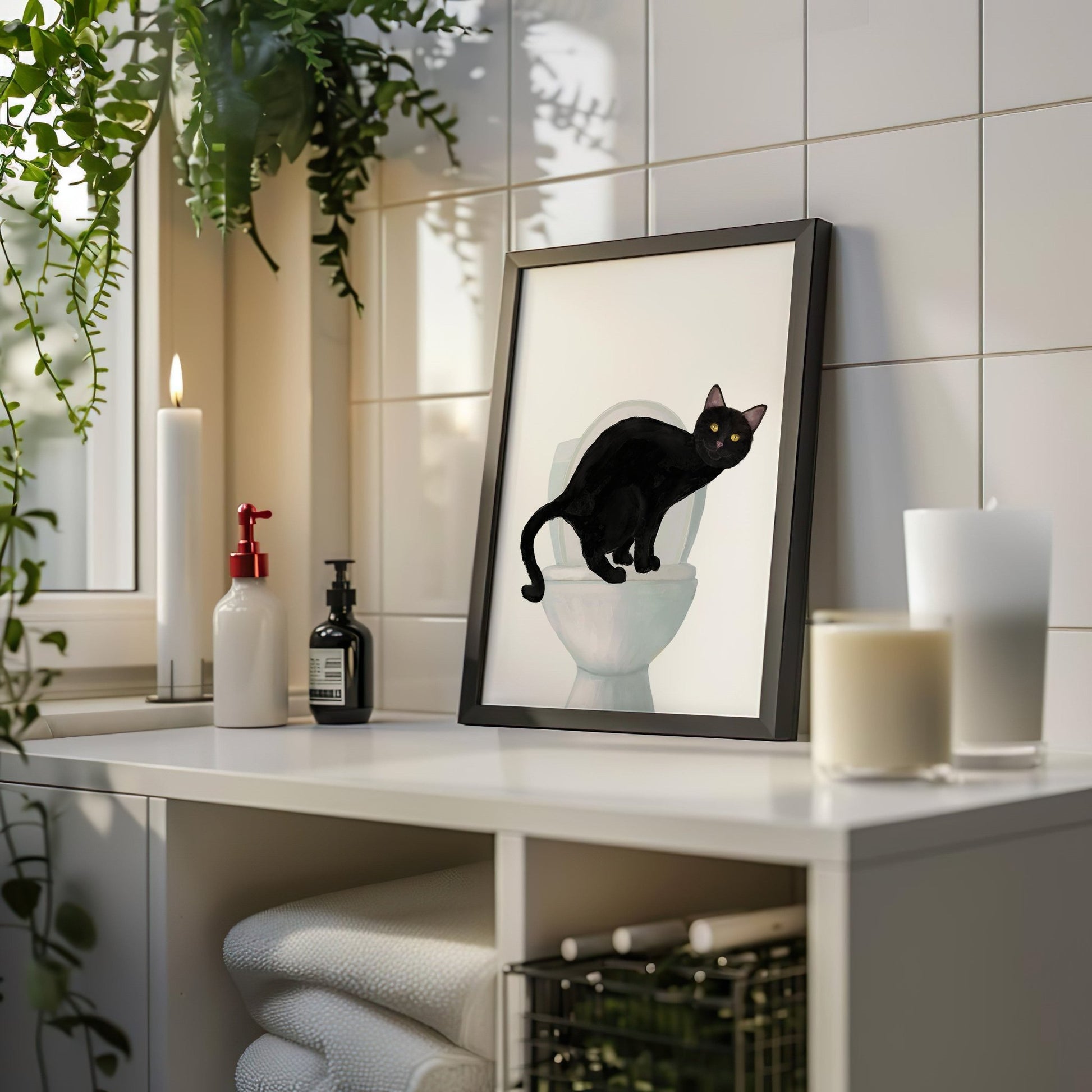 Black Cat on Toilet – Fun and Unique Cat Art Prints for Cat Lovers - MerikaArt