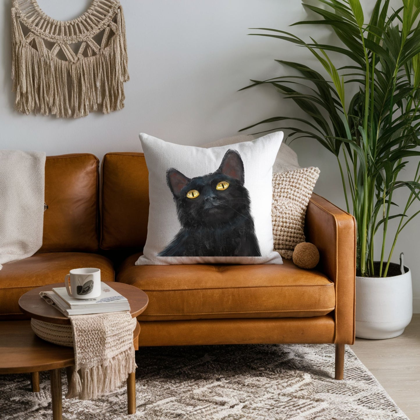 Black Cat Pillow - MerikaArt
