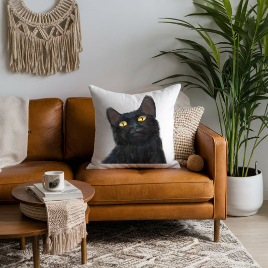 Black Cat Pillow - MerikaArt