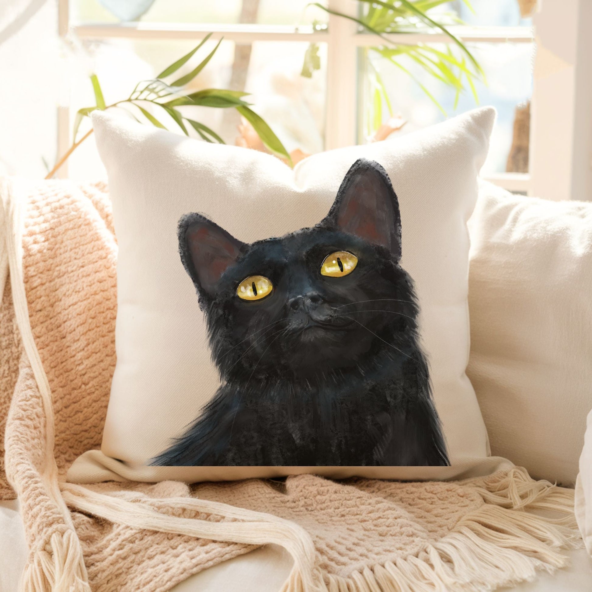 Black Cat Pillow - MerikaArt