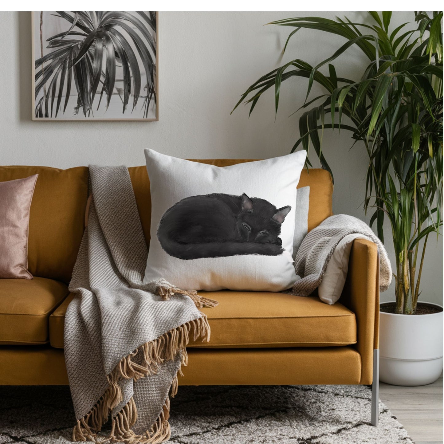 Black Cat Pillow - MerikaArt