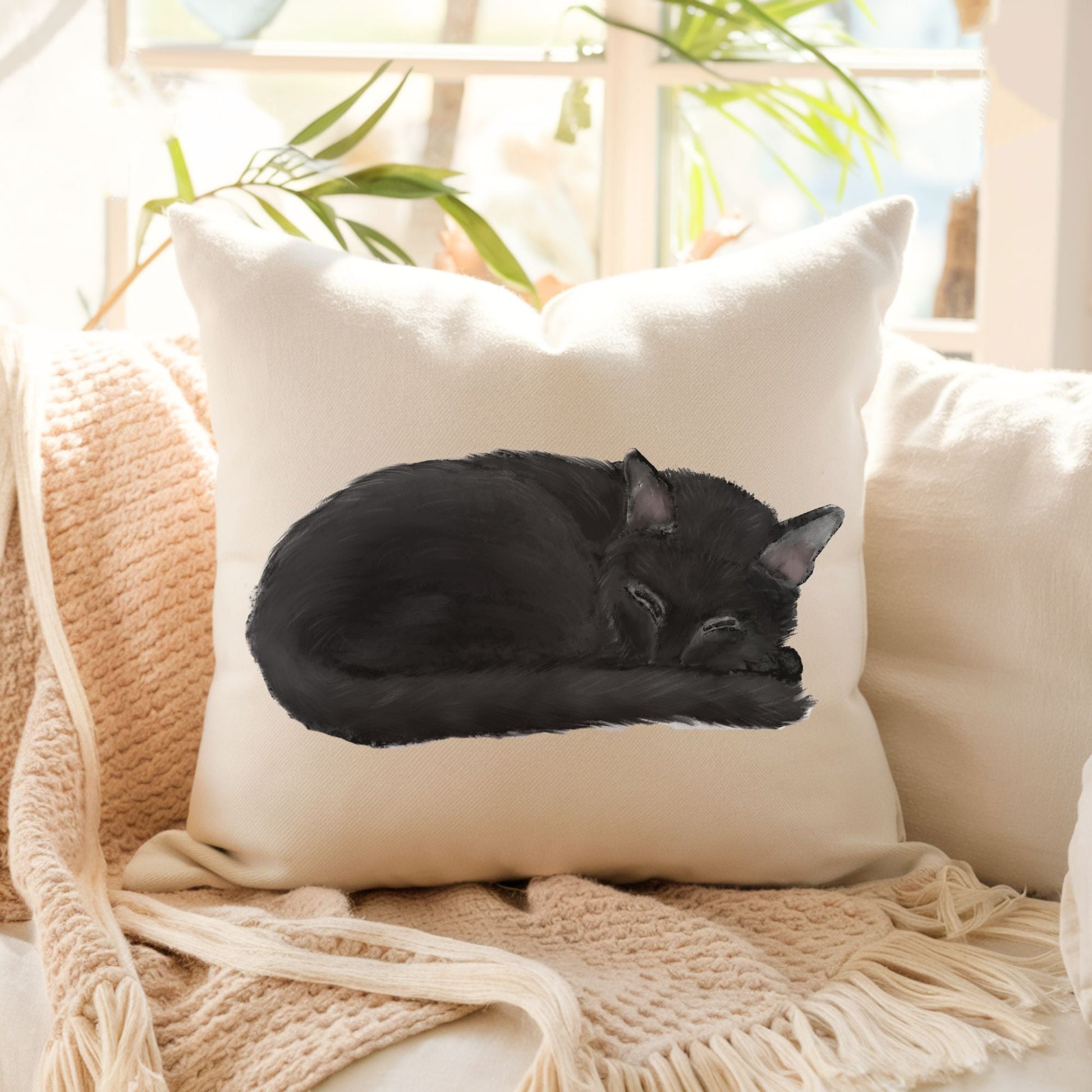 Black Cat Pillow - MerikaArt