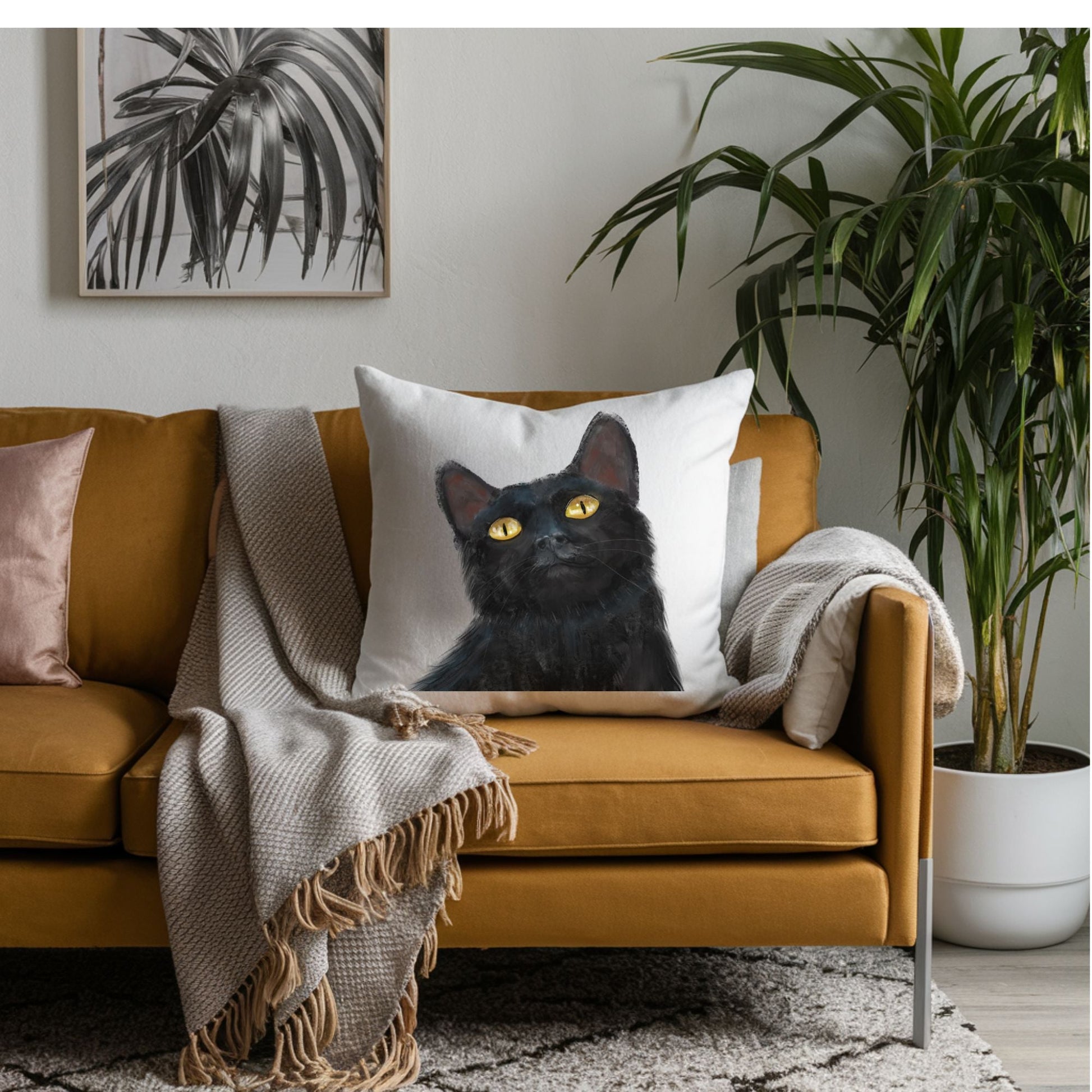 Black Cat Pillow - MerikaArt