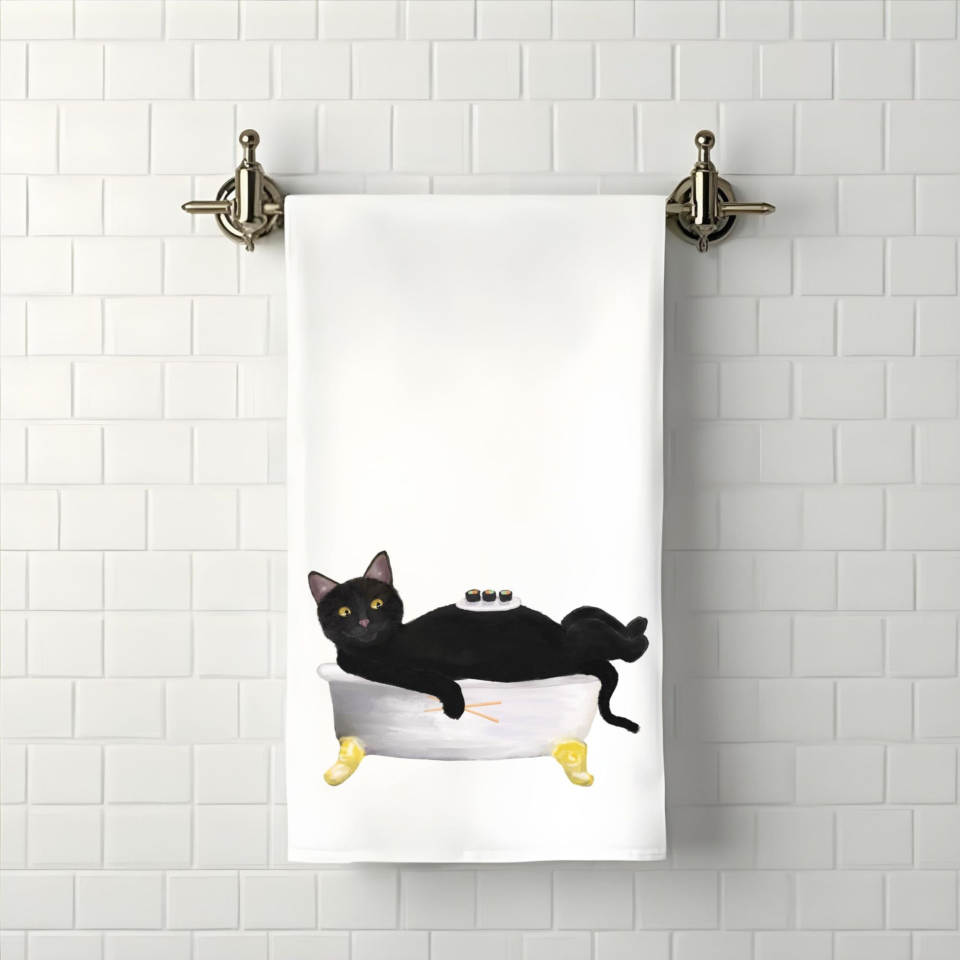 Black Cat Sushi Spa Bathroom Towel - MerikaArt