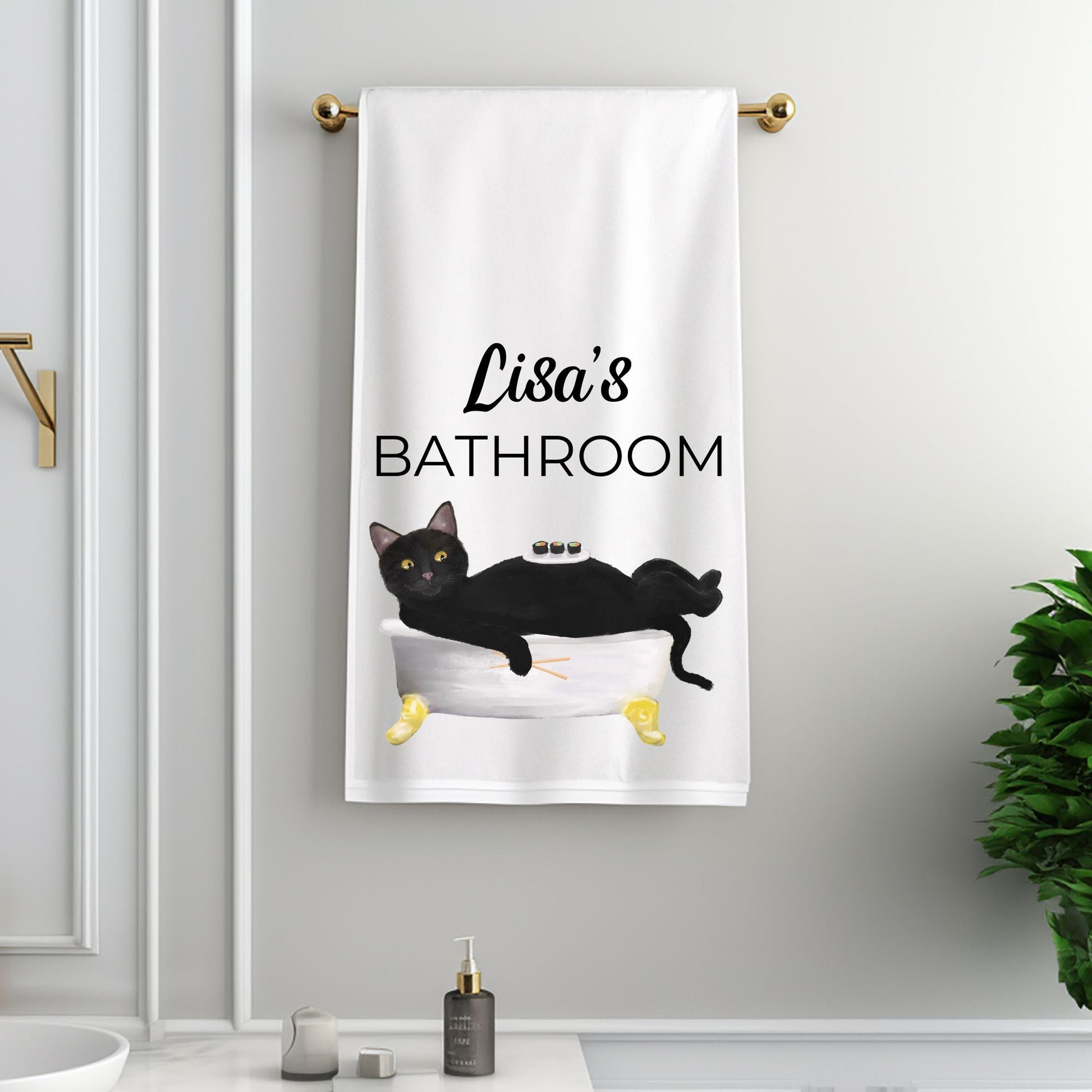 Black Cat Sushi Spa Bathroom Towel - MerikaArt