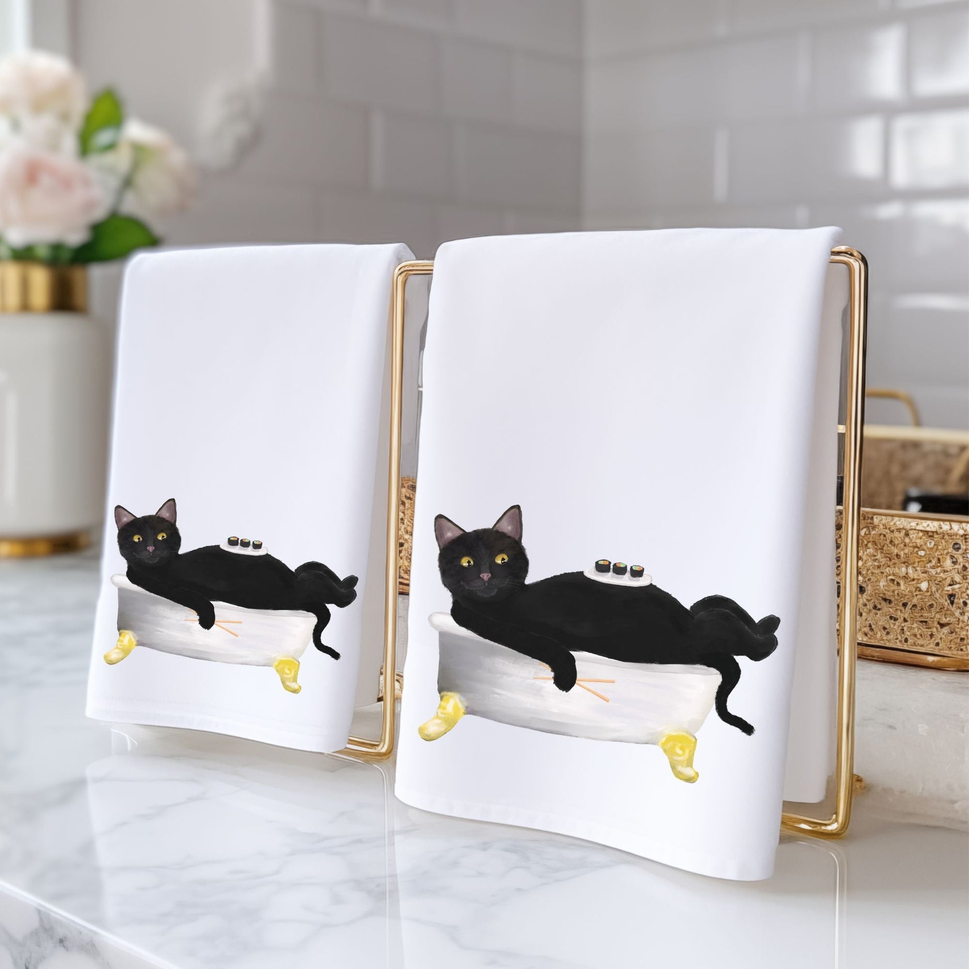 Black Cat Sushi Spa Bathroom Towel - MerikaArt