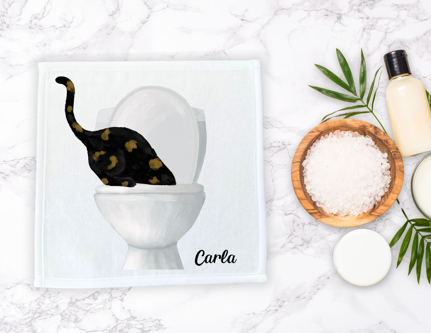 Black Cat Toilet Humor Washcloth - MerikaArt
