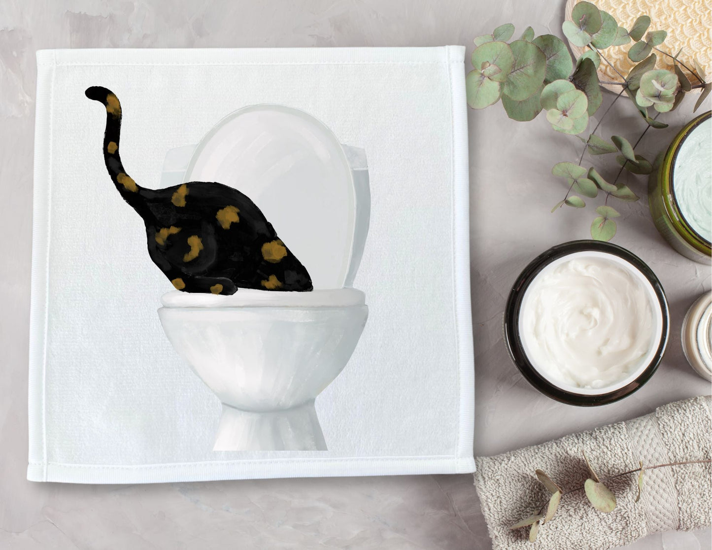 Black Cat Toilet Humor Washcloth - MerikaArt