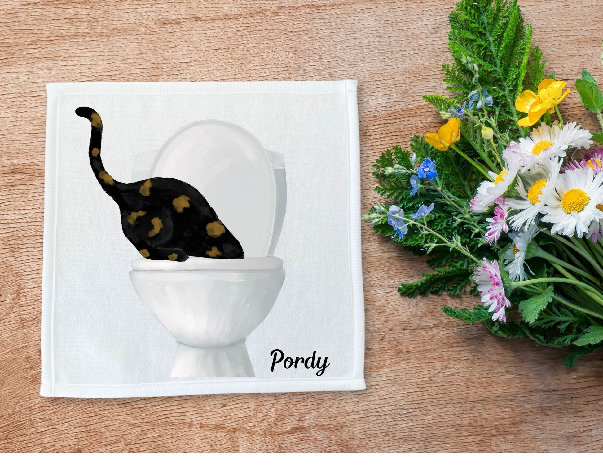 Black Cat Toilet Humor Washcloth - MerikaArt