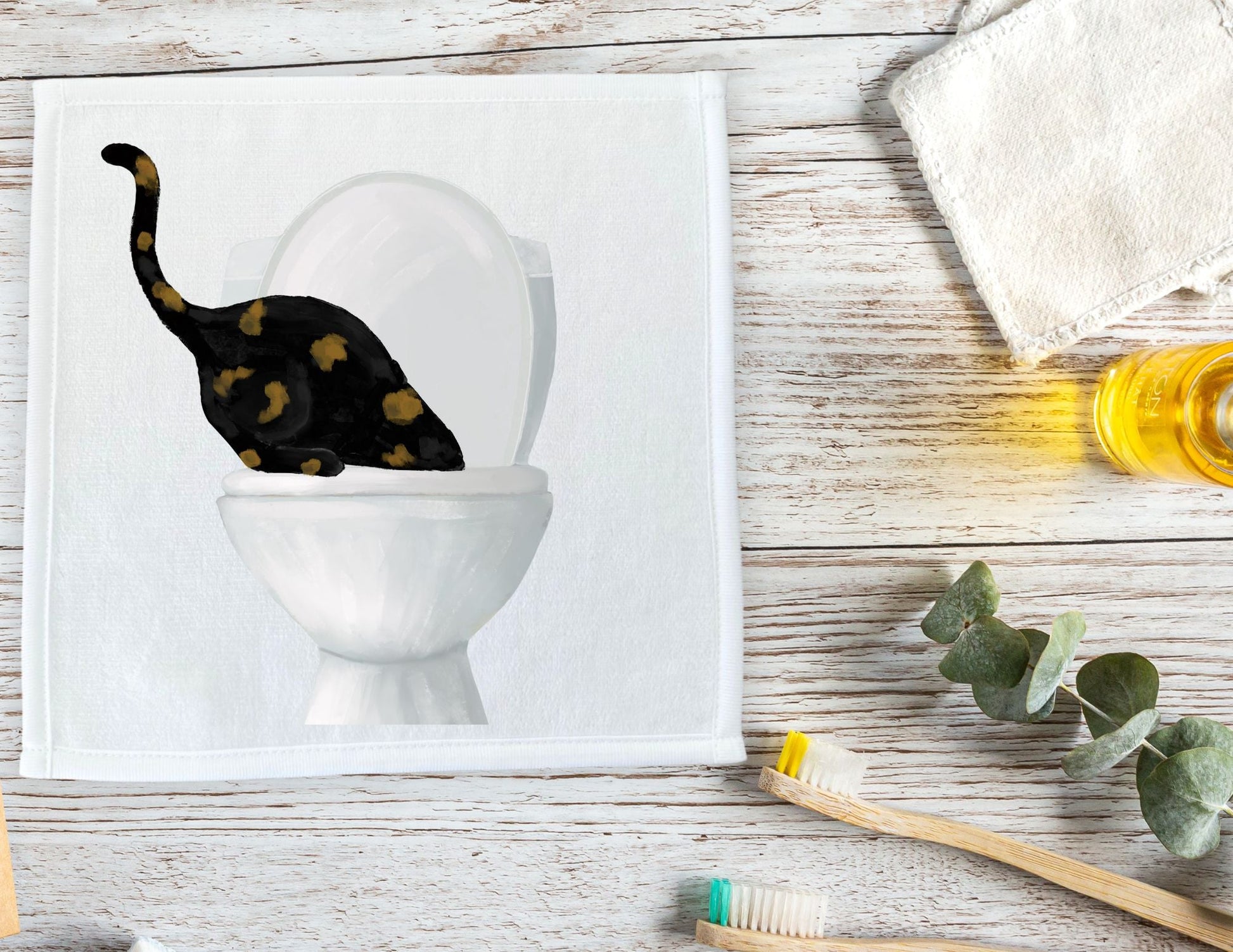 Black Cat Toilet Humor Washcloth - MerikaArt