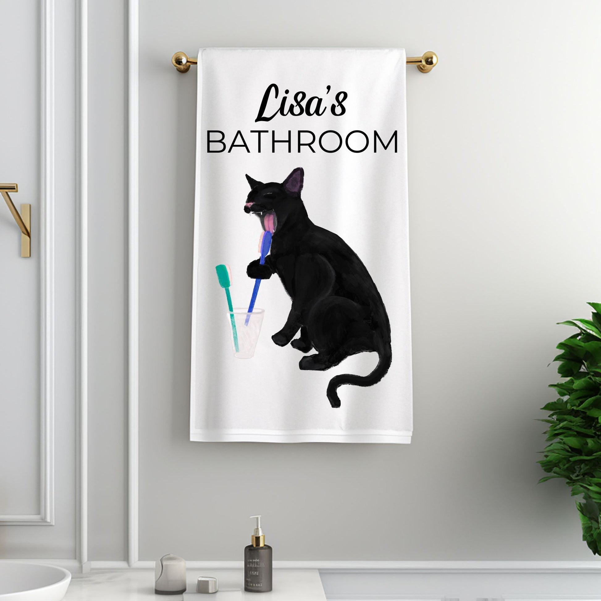 Black Cat Toothbrush Bathroom Towel - MerikaArt