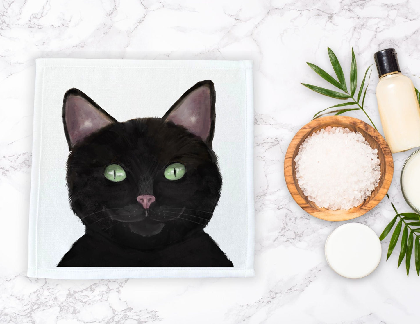 Black Cat Washcloth - MerikaArt