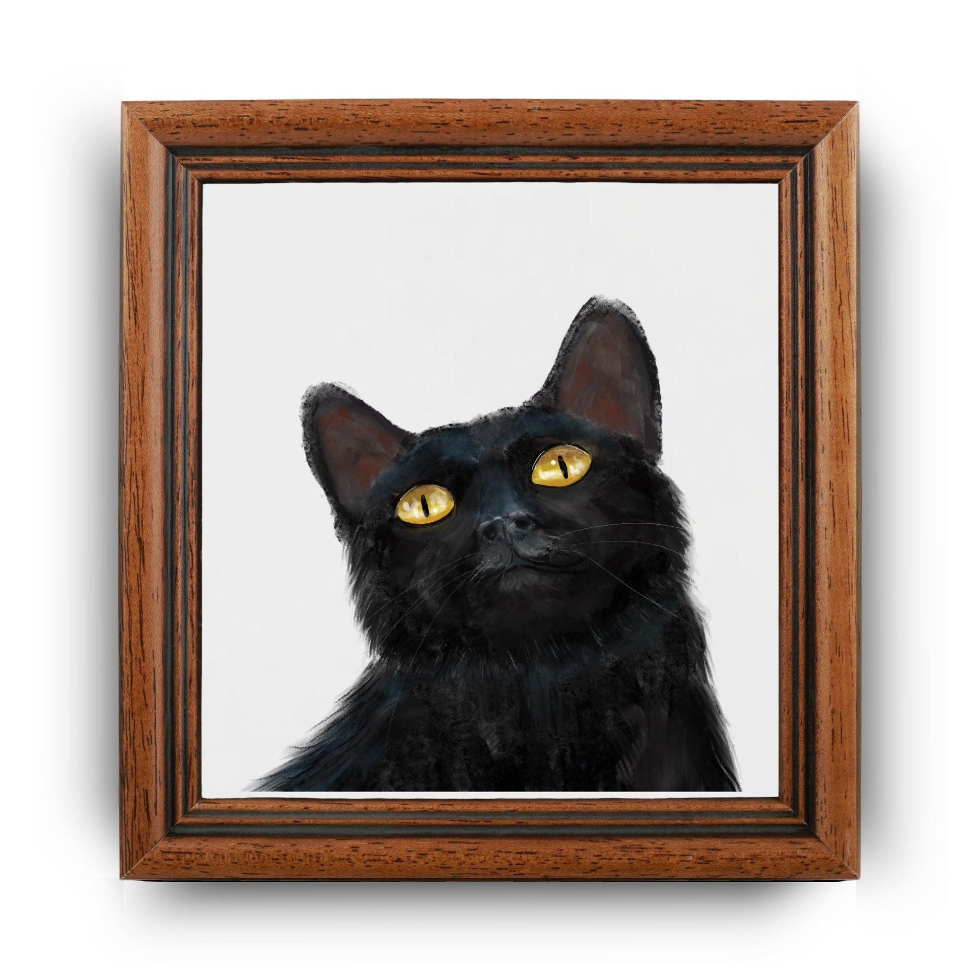 Black Cat with Golden Eyes Ceramic Tile - MerikaArt